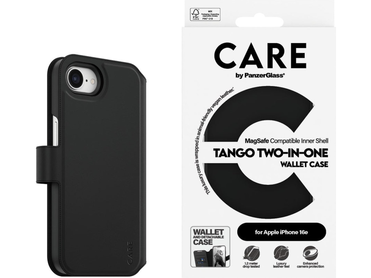 PanzerGlass CARE iPhone 16e Tango 2-i-1 Wallet cover (sort) Mobilcover
