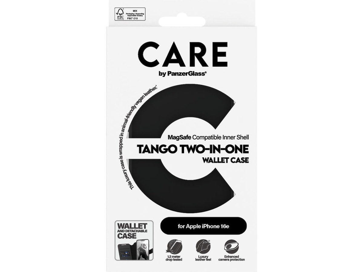 PanzerGlass CARE iPhone 16e Tango 2-i-1 Wallet cover (sort) Mobilcover