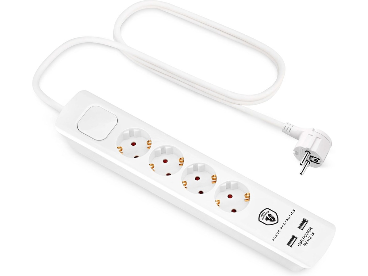 Andersson ELS 5.0 -  4 way with switch, USB 5V 2.1A, 1,5m White Forlængerkabel & strømskinne