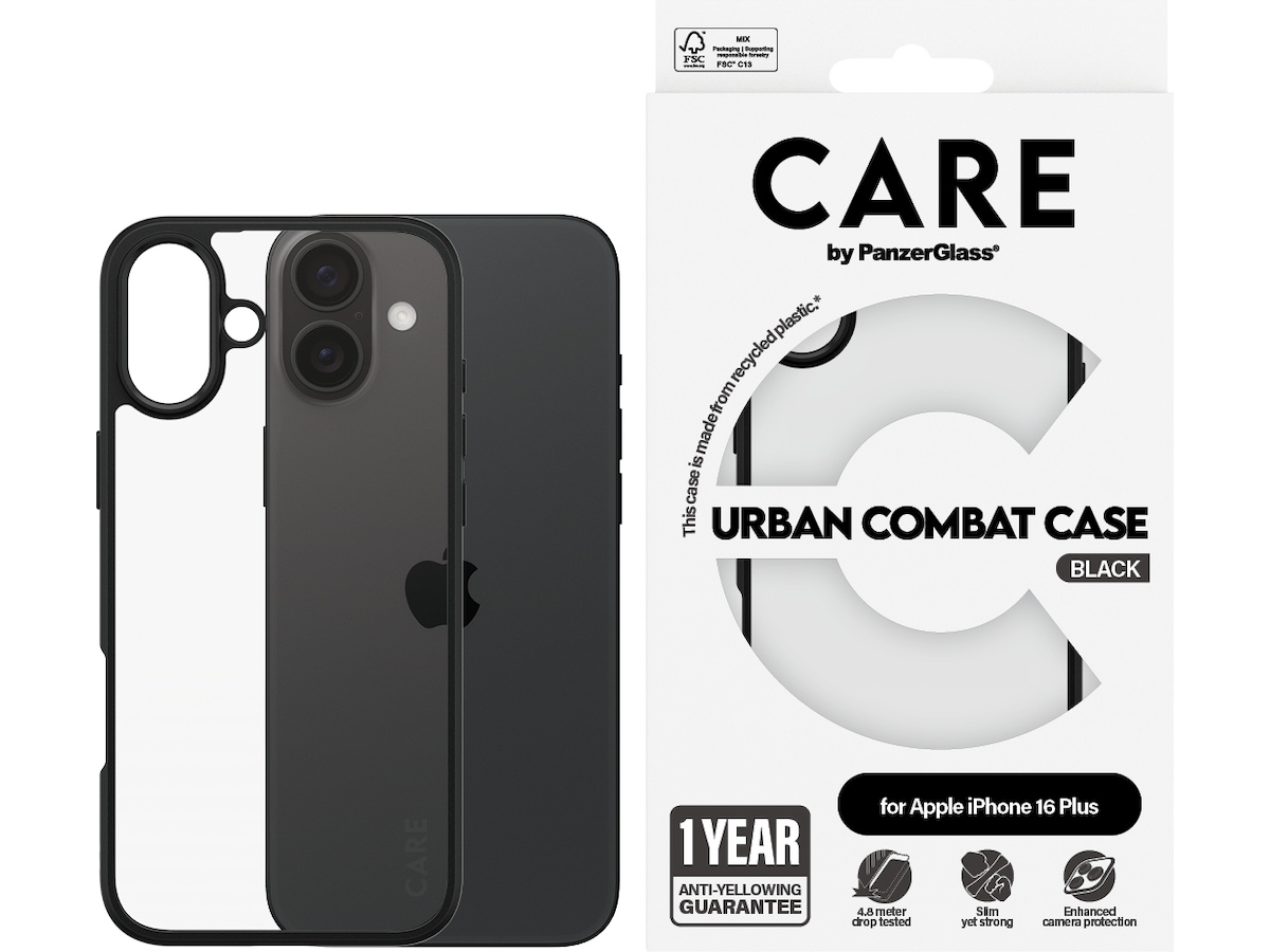 PanzerGlass CARE iPhone 16 Plus Urban Combat cover (gennemsigtig) Mobilcover