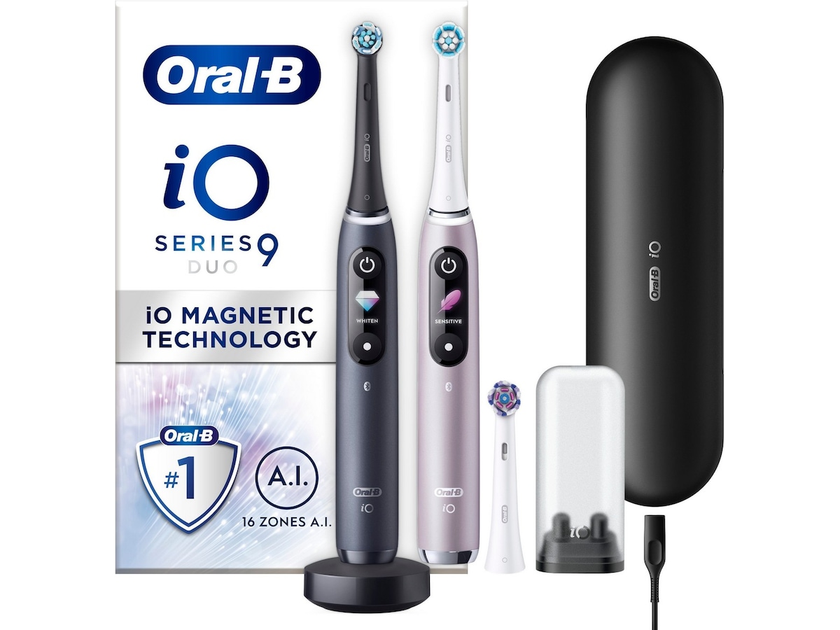 Oral-B iO 9 Duo elektriske tandbørster (sort & lys pink) Elektriske tandbørster