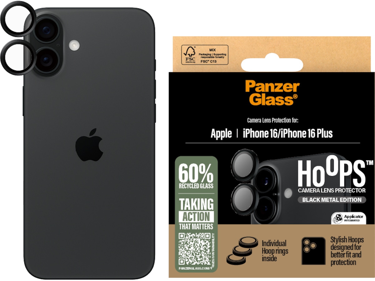 PanzerGlass iPhone 16 / 16 Plus Hoops Linsebeskytter Skærmbeskyttelse mobiltelefon