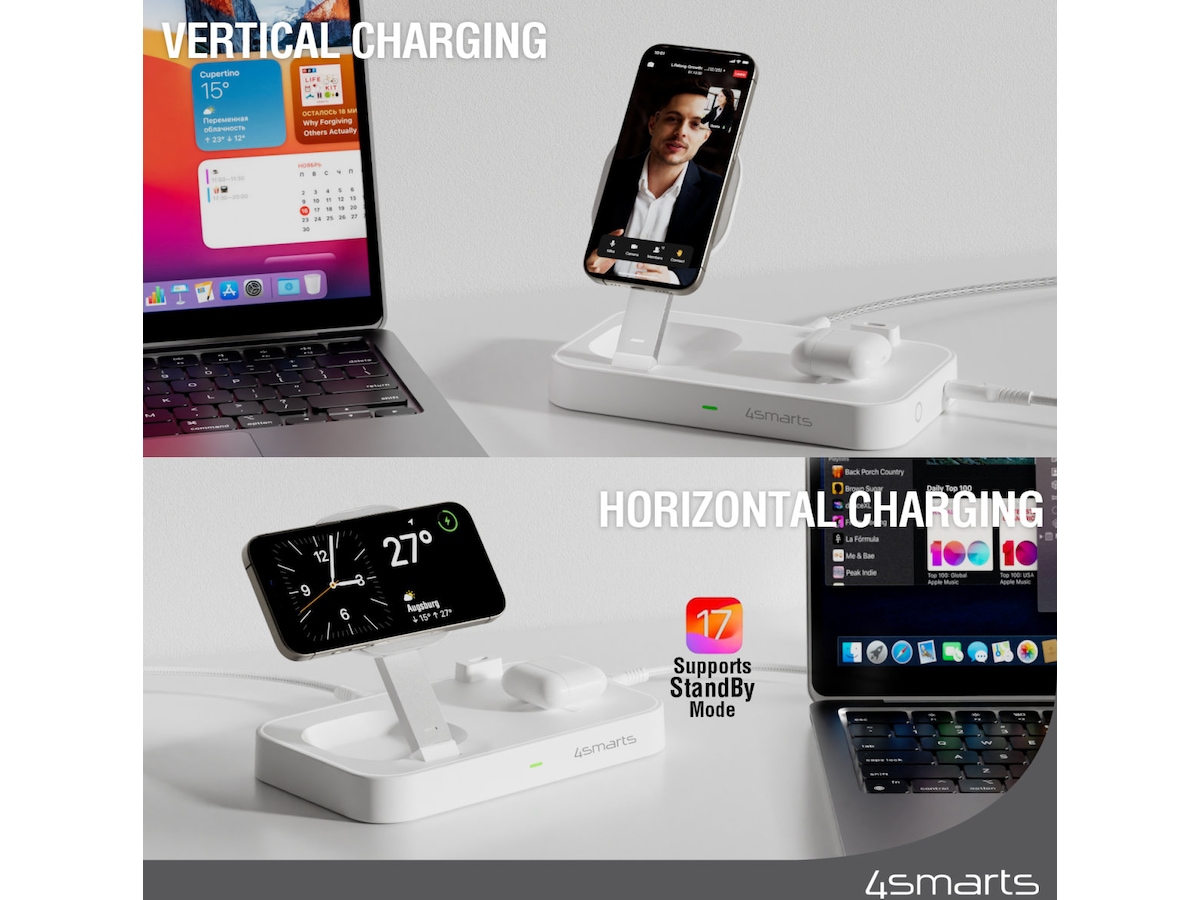 4smarts Qi2 Charging Station Trident (hvid) Mobilopladere