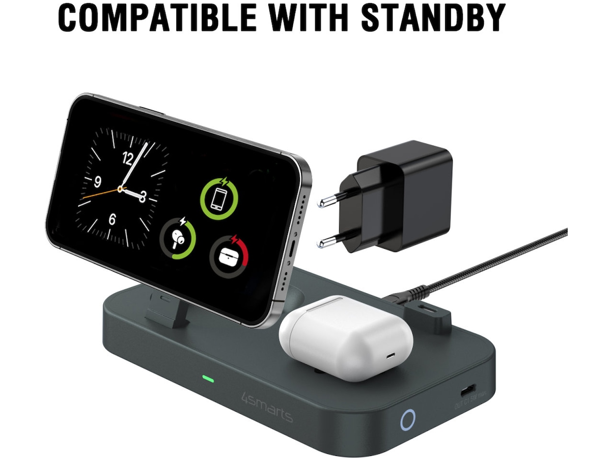 4smarts Qi2 Charging Station Trident (sort) Mobilopladere
