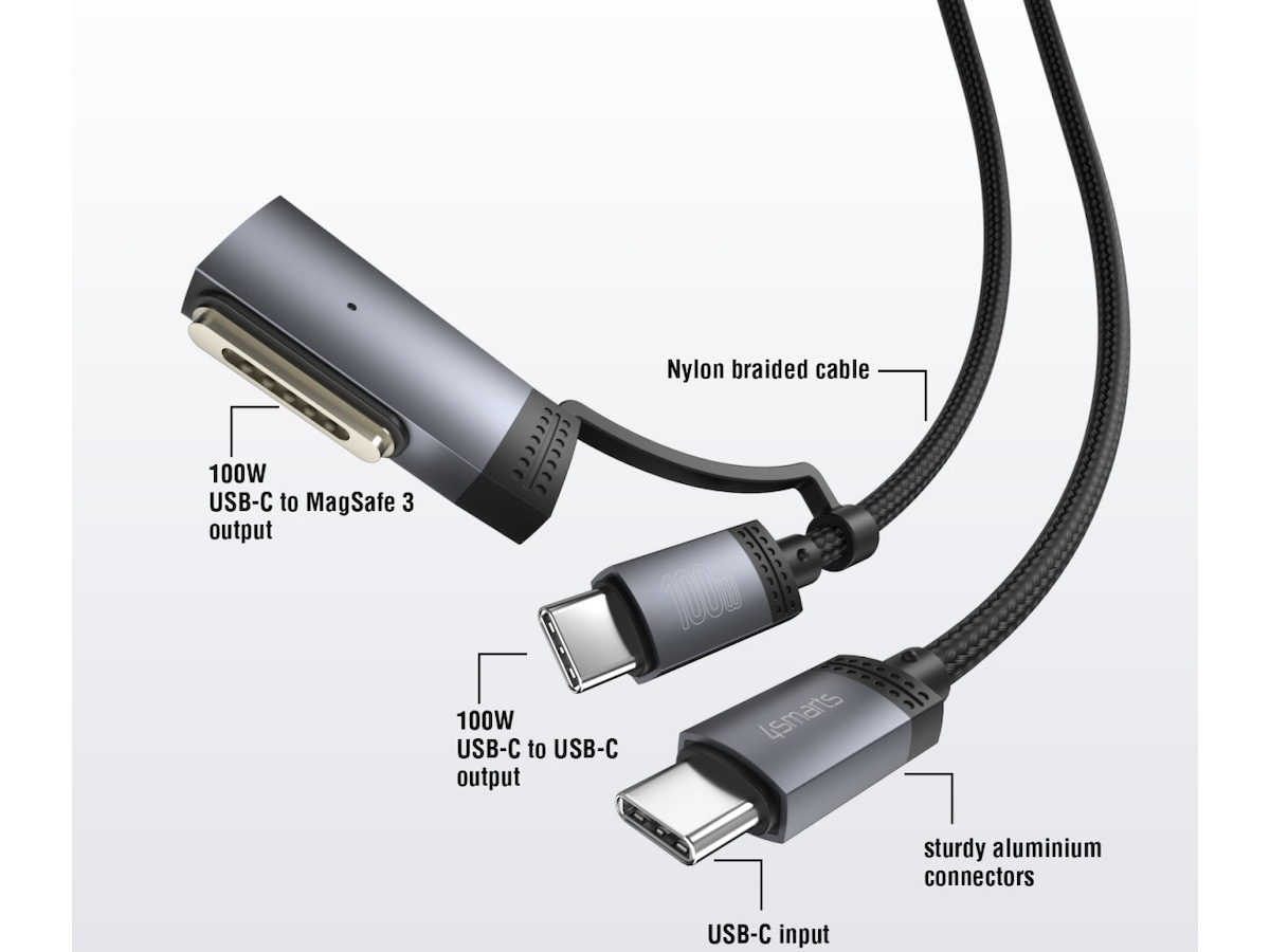 4smarts MagSafe 3 Adapter og USB-C kabel 2m (sort) USB-kabler