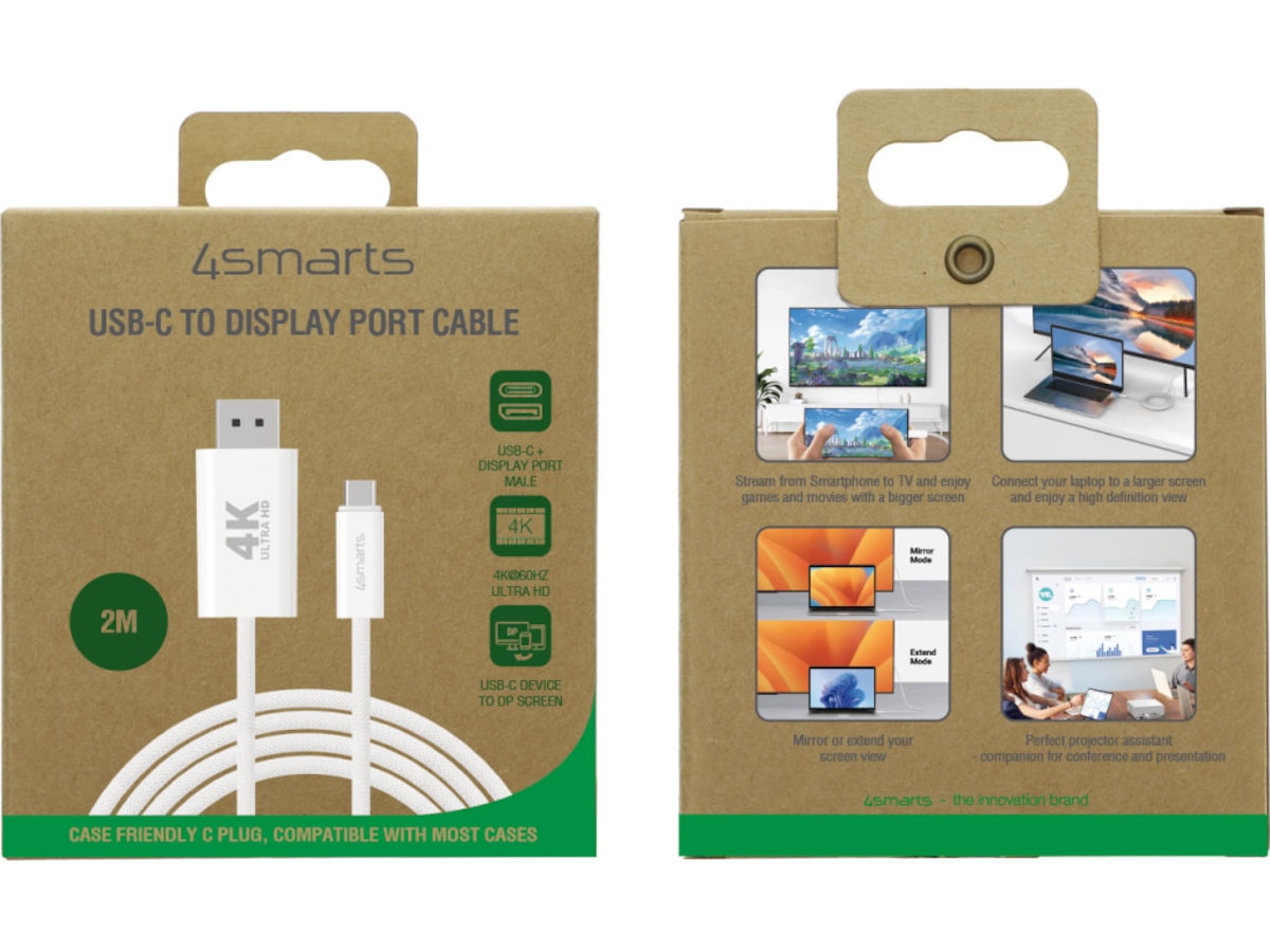 4smarts USB-C til Displayport kabel 2m (hvid) USB-kabler