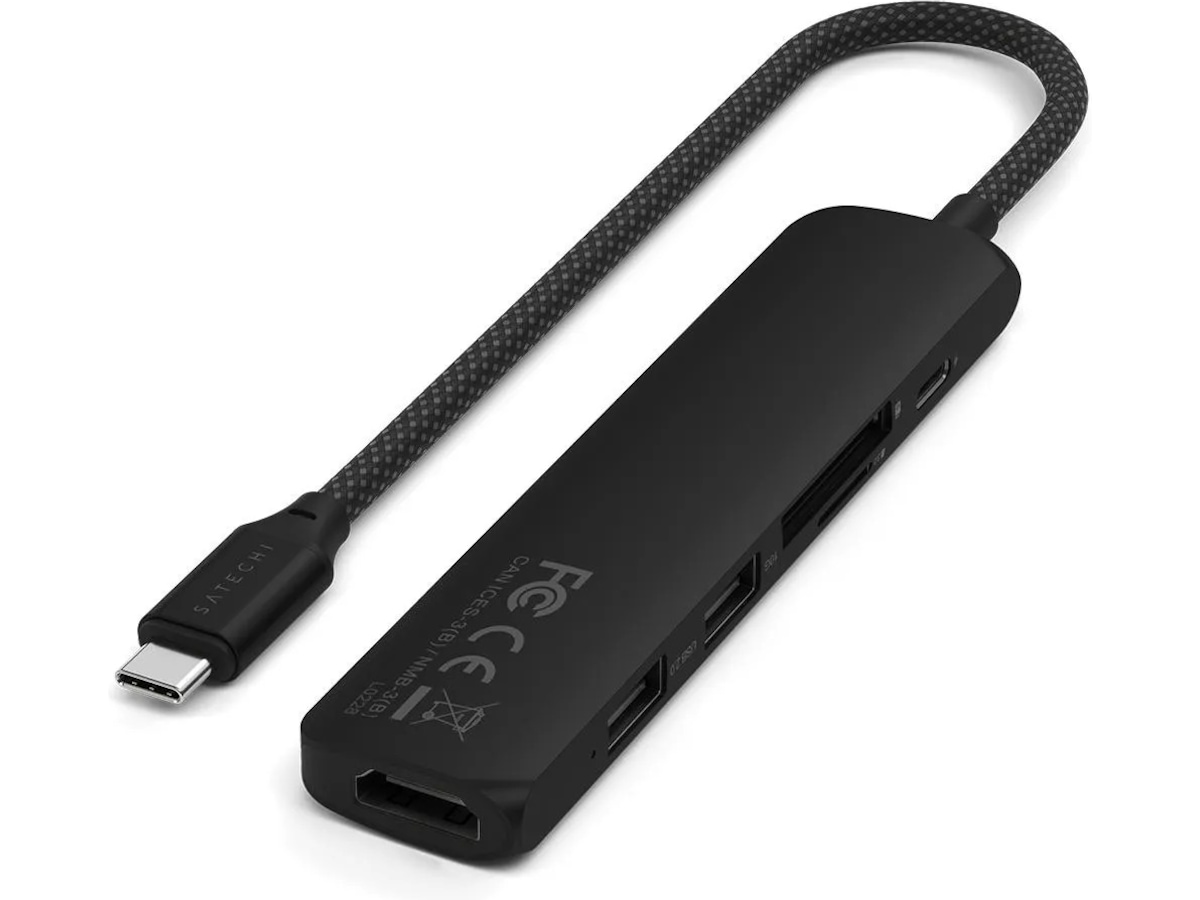 Satechi 6-i-1 Slim Multiport docking (sort) Dockingstation og USB-hub