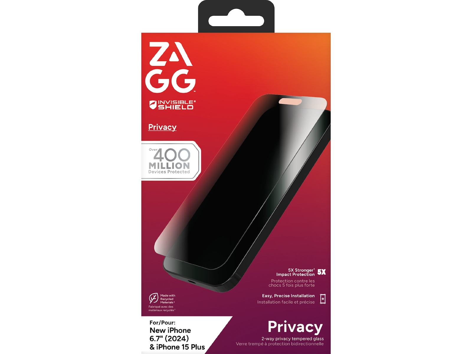 InvisibleShield Glass Elite iPhone 16 Plus/15 Plus Privacy Skærmbeskytter Skærmbeskyttelse mobiltelefon