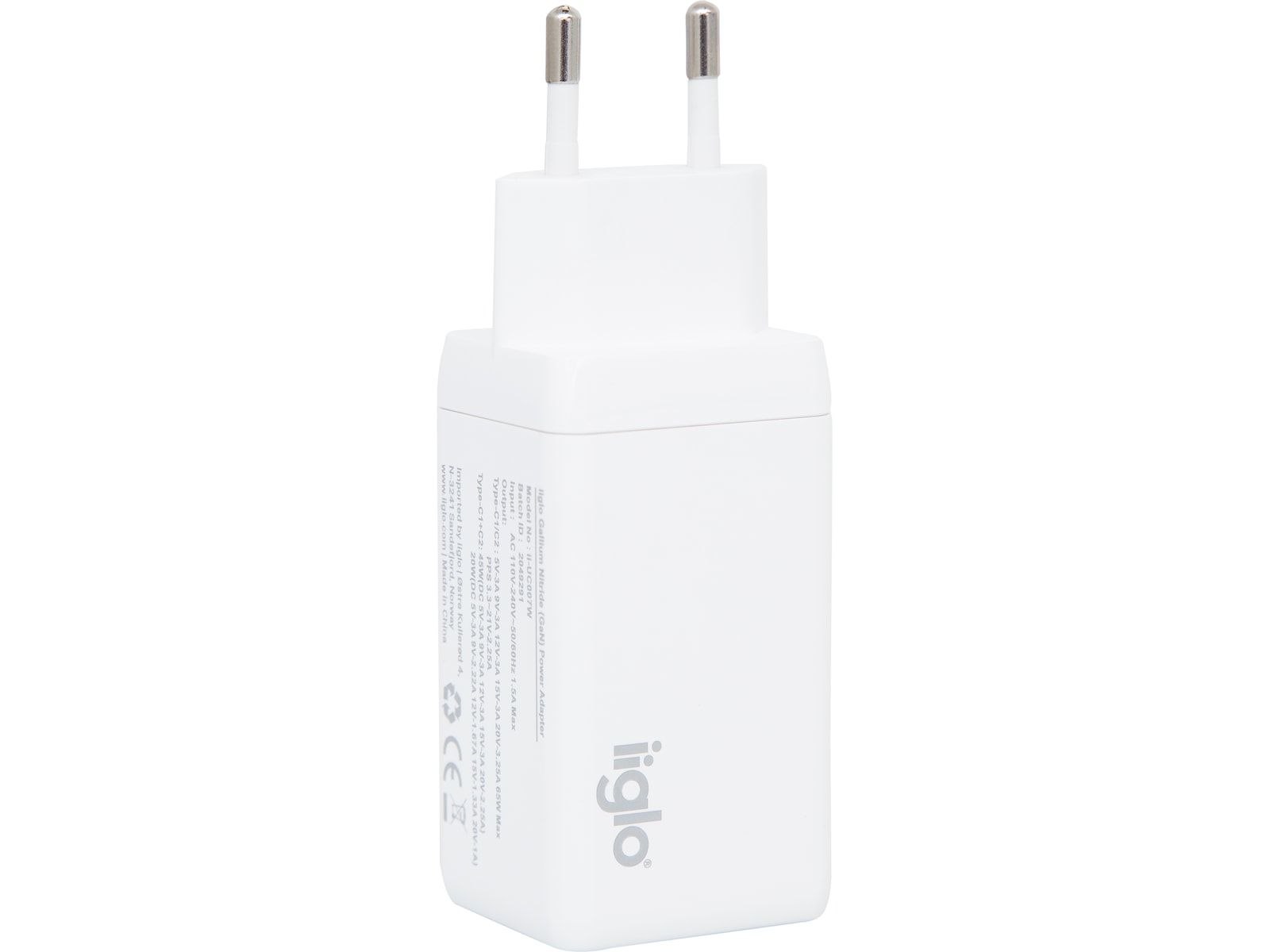 iiglo 65W Vægoplader (hvid) Mobilopladere