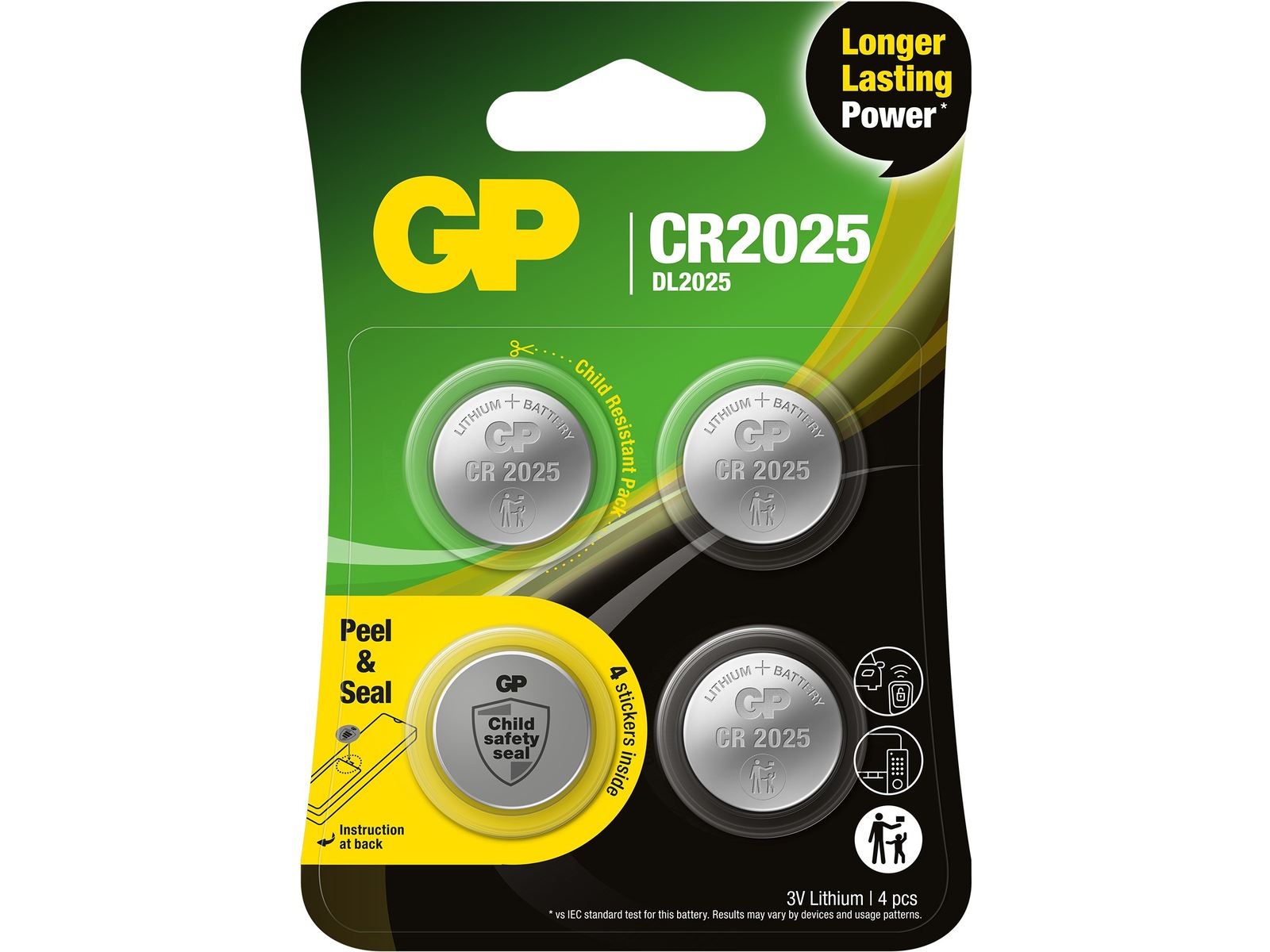 GP Lithium CR2025 batteri, 4-pk Generelle batterier
