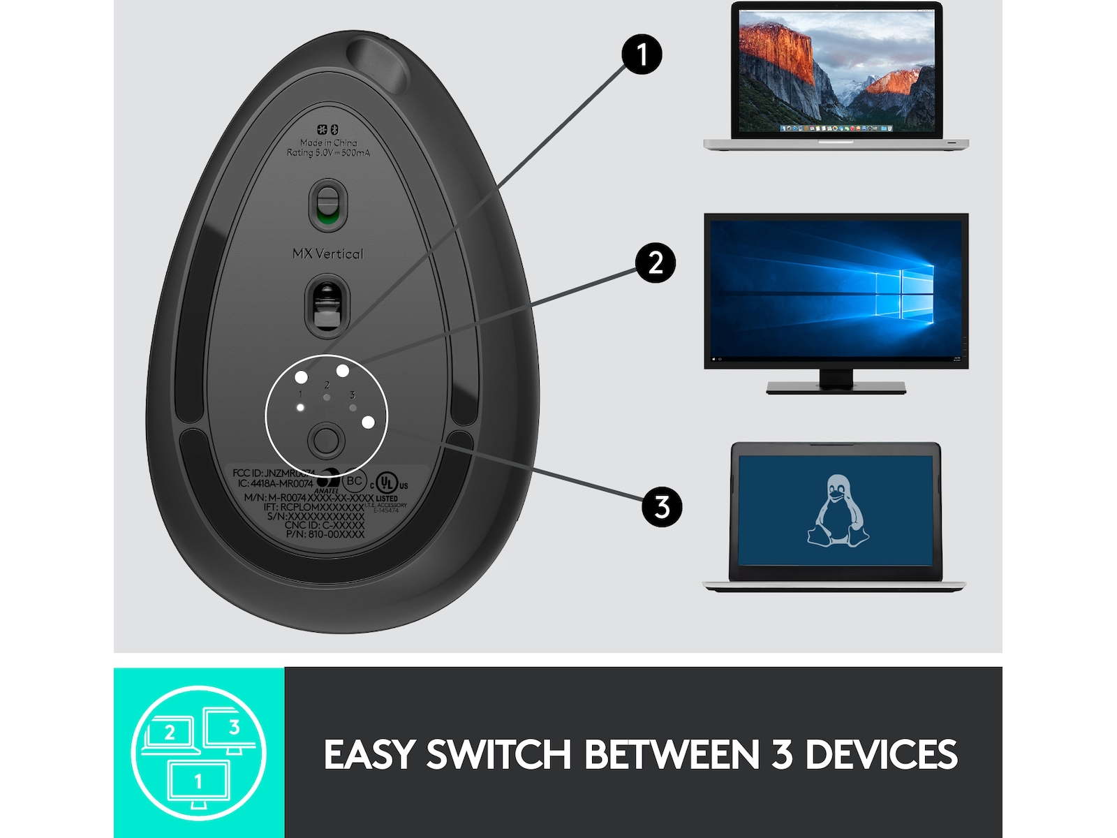 Logitech MX Vertical Trådløs Bluetooth Computermus Ergonomiske