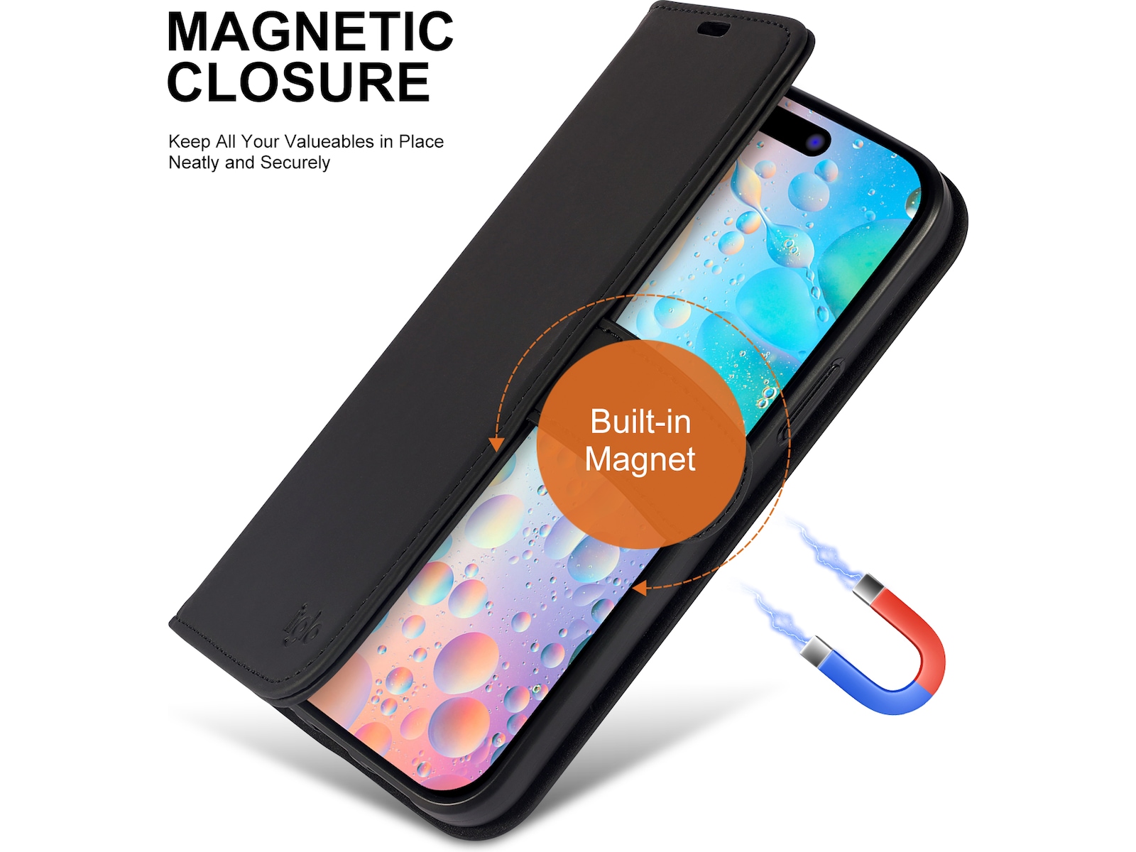 iiglo iPhone 15 Plus Wallet cover (sort) Mobilcover