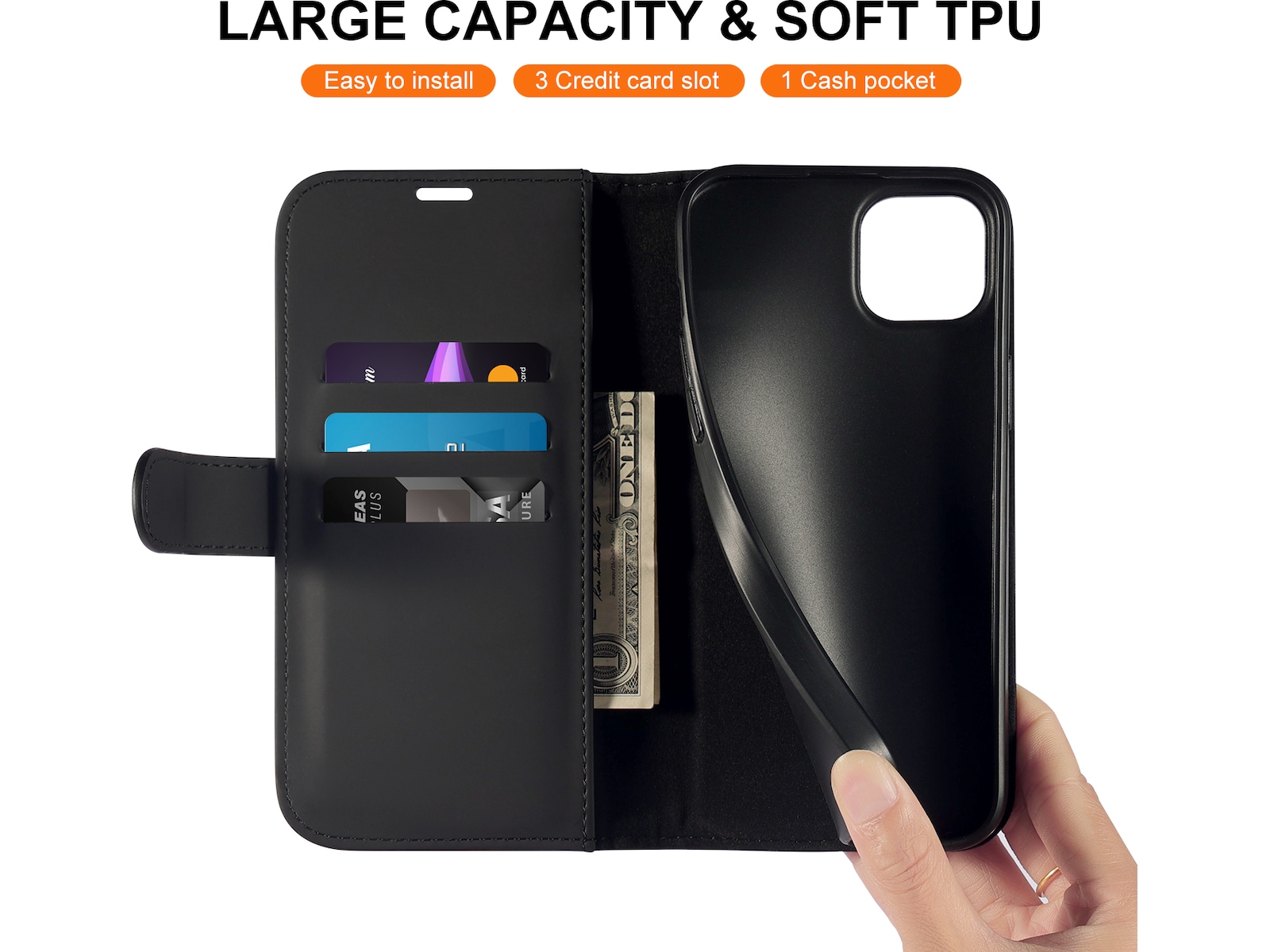 iiglo iPhone 15 Plus Wallet cover (sort) Mobilcover