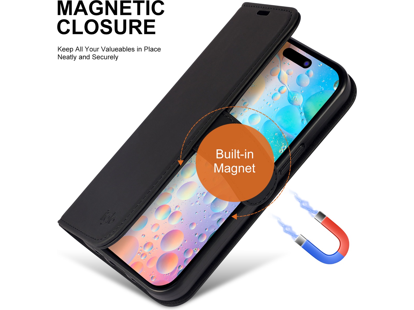 iiglo iPhone 15 / 14 Wallet cover (sort) Mobilcover