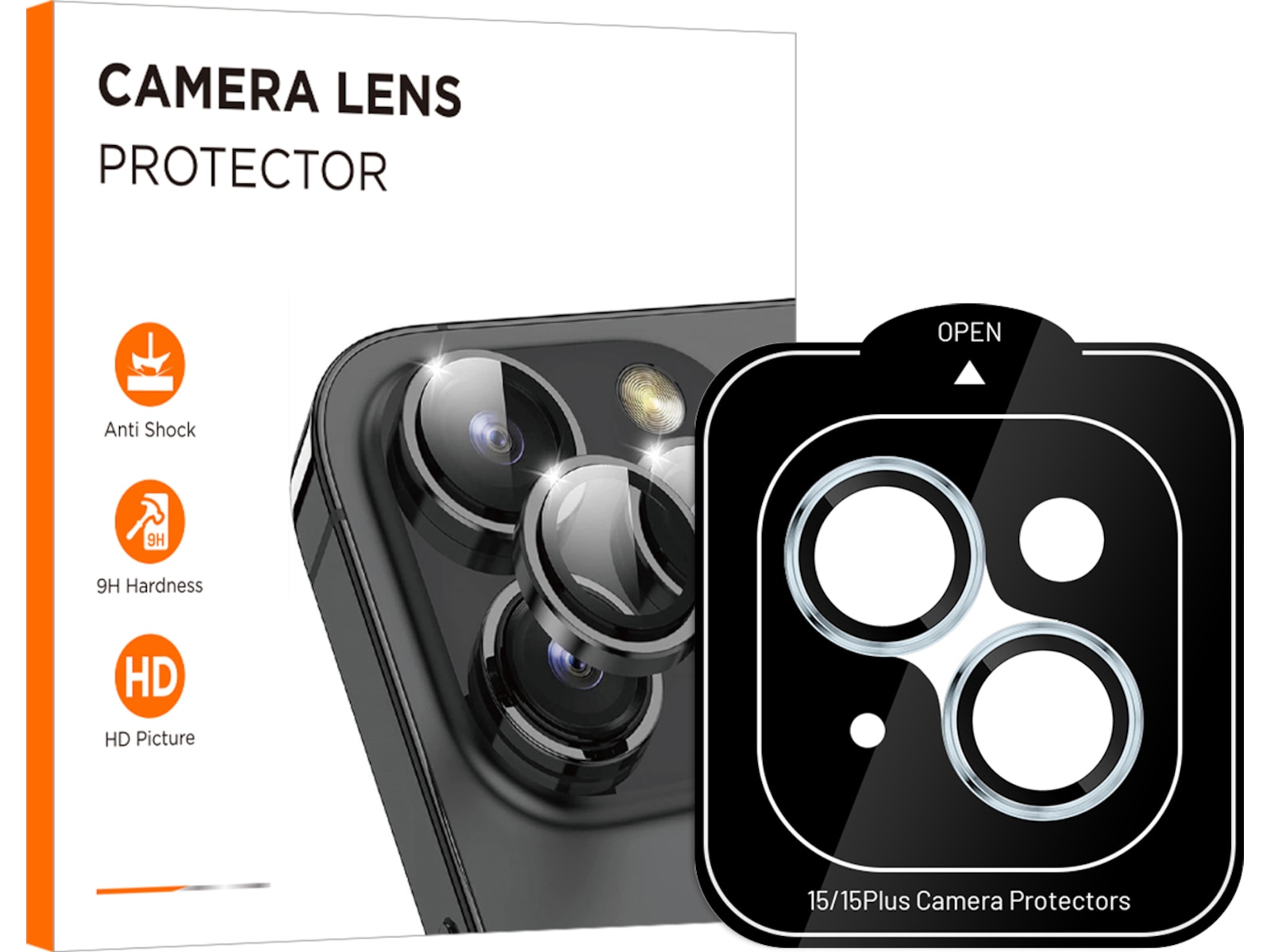 iiglo iPhone 15 / 15 Plus Linsebeskytter blå ramme (blå) Skærmbeskyttelse mobiltelefon