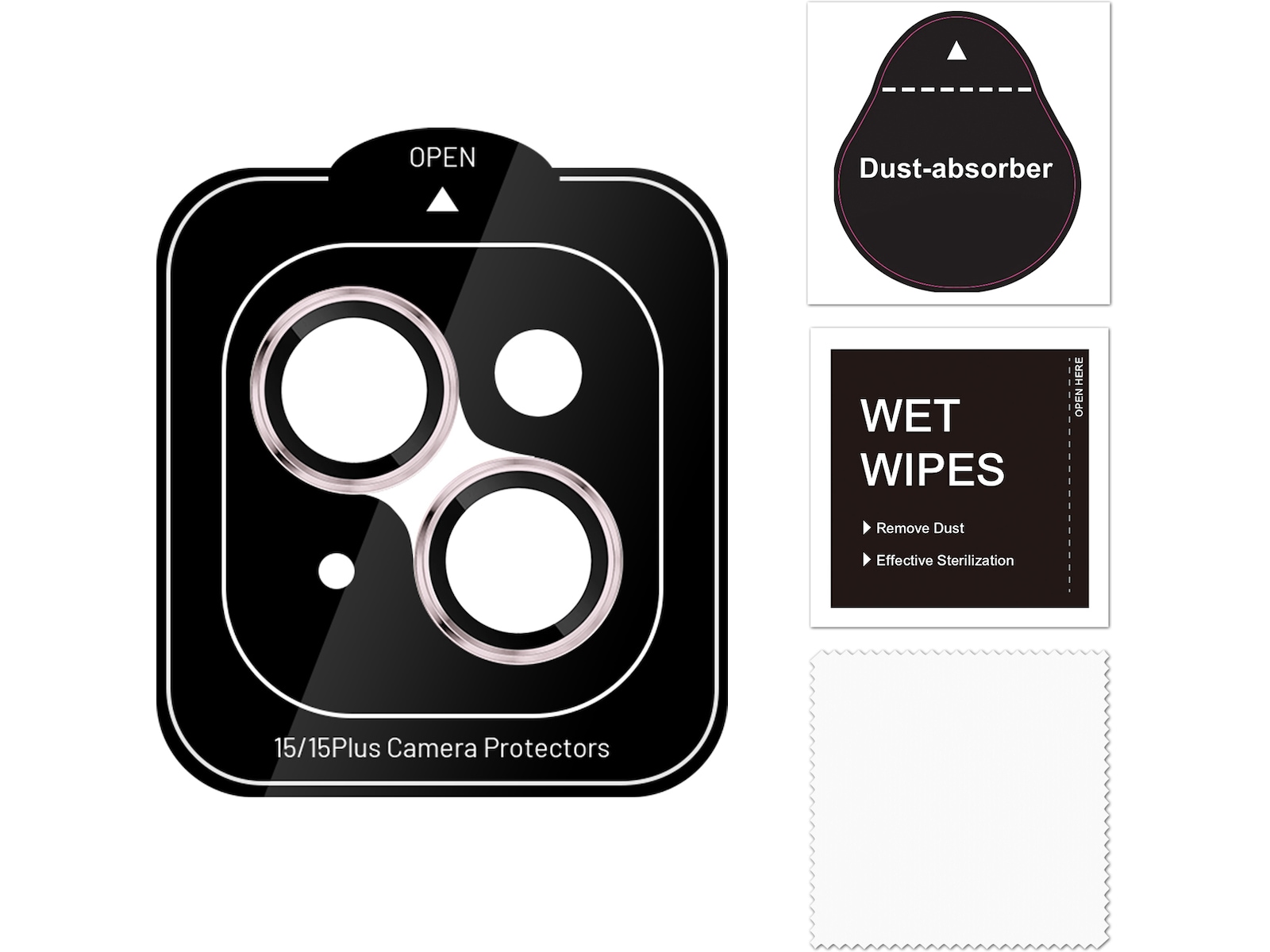 iiglo iPhone 15 / 15 Plus Linsebeskytter lyserød ramme (lyserød) Skærmbeskyttelse mobiltelefon