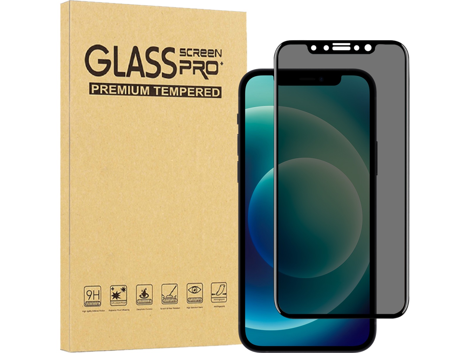 iiglo  iPhone 12 3D Privacy Skærmbeskytter Skærmbeskyttelse mobiltelefon