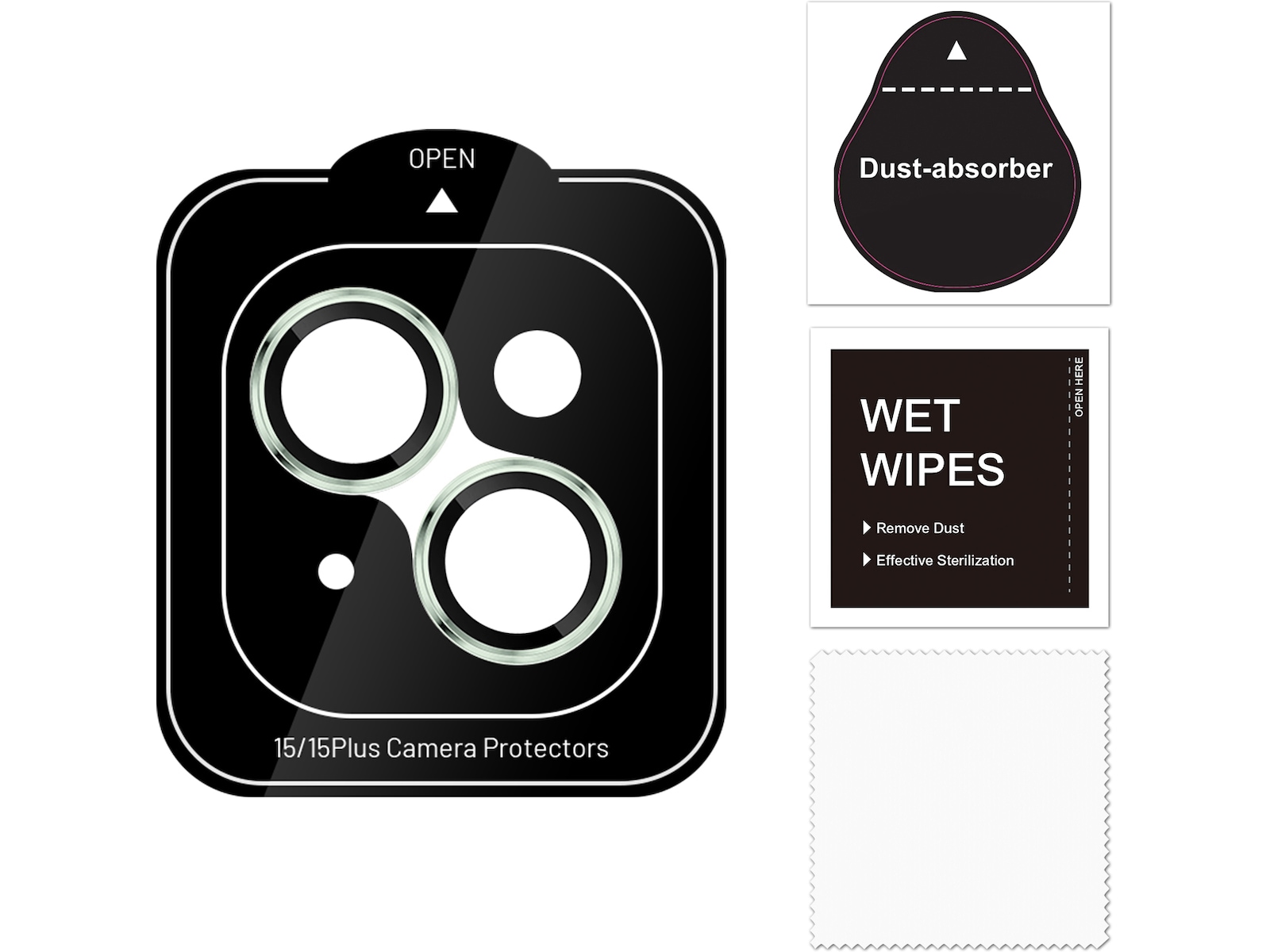 iiglo iPhone 15 / 15 Plus Linsebeskytter grøn ramme (grøn) Skærmbeskyttelse mobiltelefon