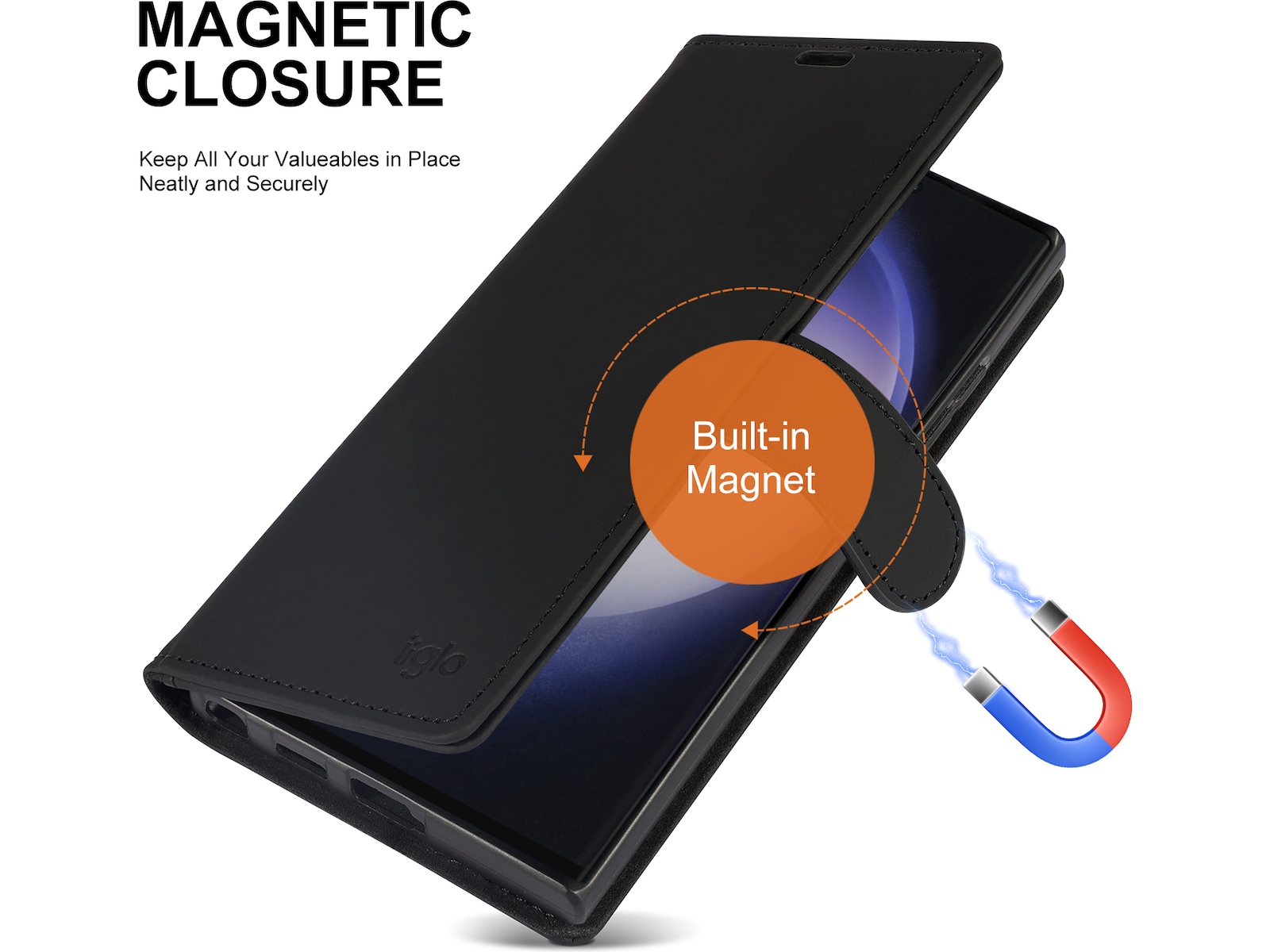 iiglo Galaxy S24 Ultra Wallet Cover (sort) Mobilcover