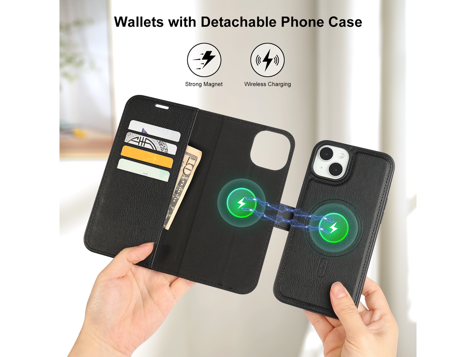 iiglo iPhone 15 Plus 2-i-1 Wallet cover (sort) Mobilcover