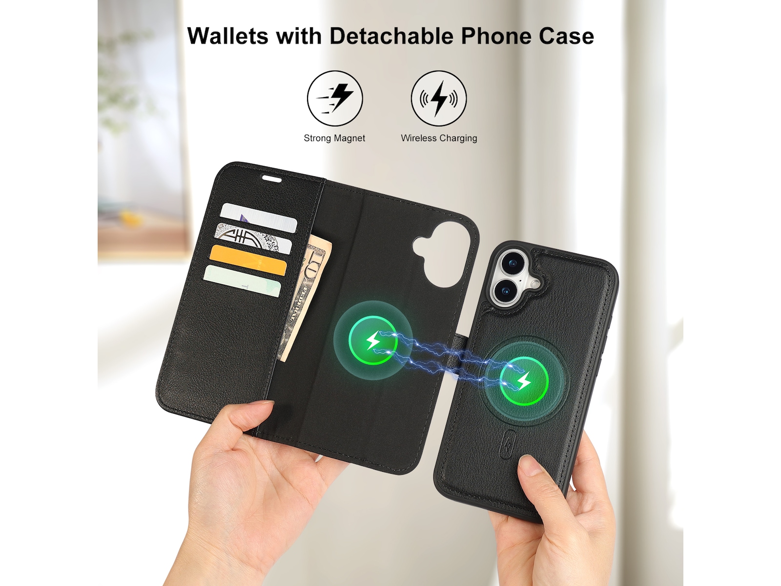 iiglo iPhone 16 Plus 2-i-1 Wallet cover (sort) Mobilcover