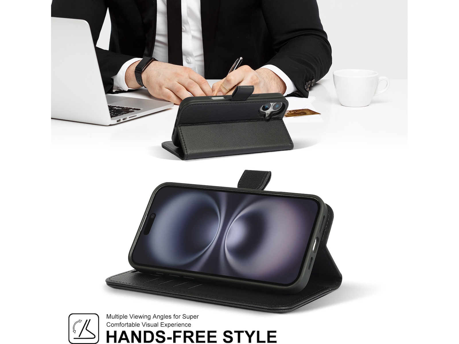 iiglo iPhone 16 Plus 2-i-1 Wallet cover (sort) Mobilcover