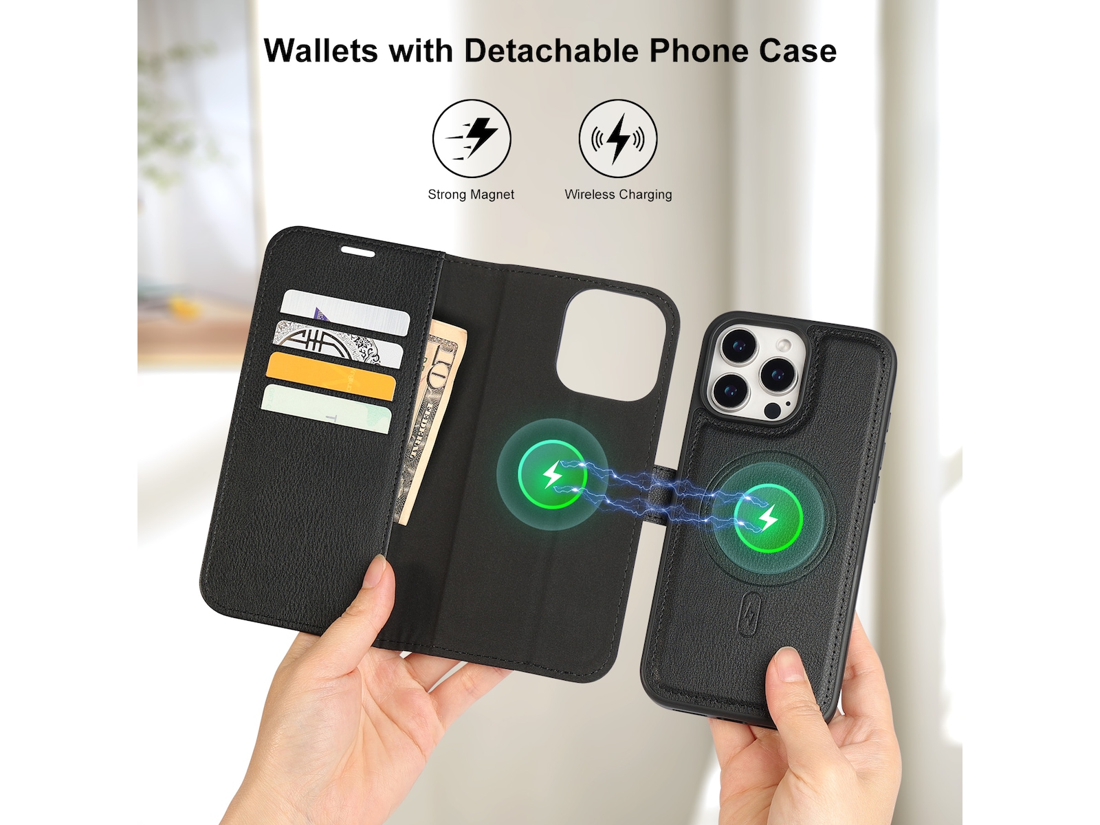 iiglo iPhone 16 Pro Max 2-i-1 Wallet cover (sort) Mobilcover