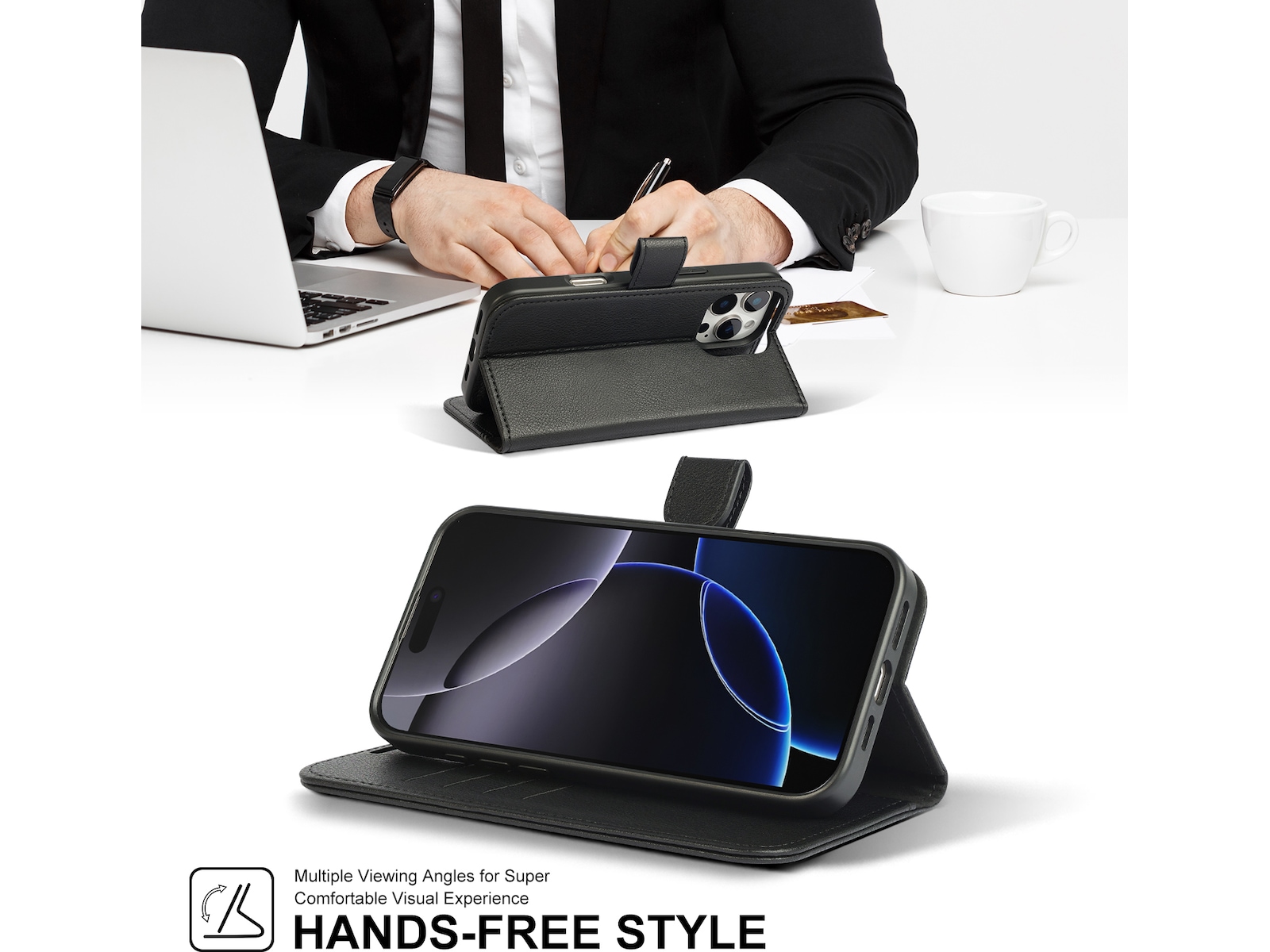 iiglo iPhone 16 Pro Max 2-i-1 Wallet cover (sort) Mobilcover