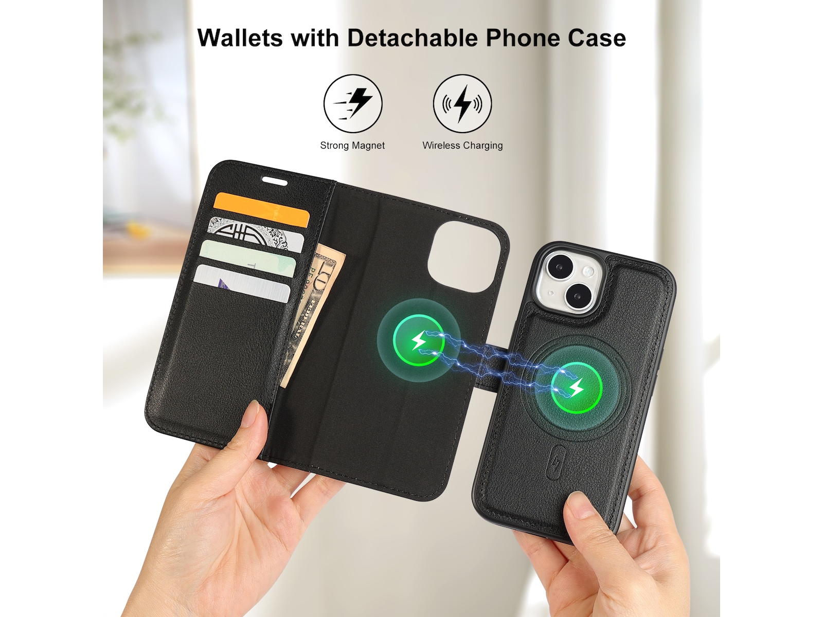 iiglo iPhone 15 2-i-1 Wallet cover (sort) Mobilcover