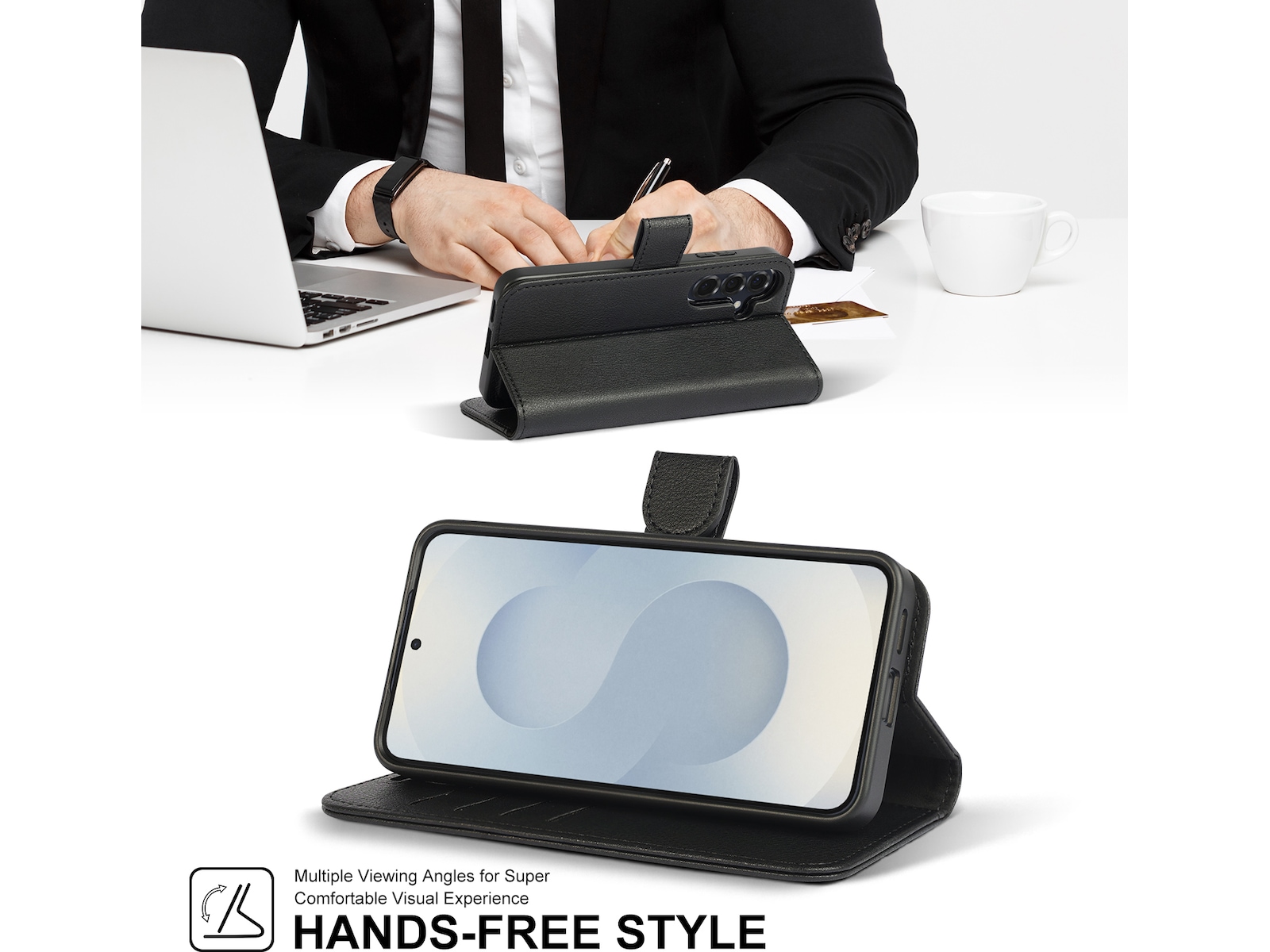 iiglo Galaxy S25 2-i-1 Wallet cover (sort) Mobilcover