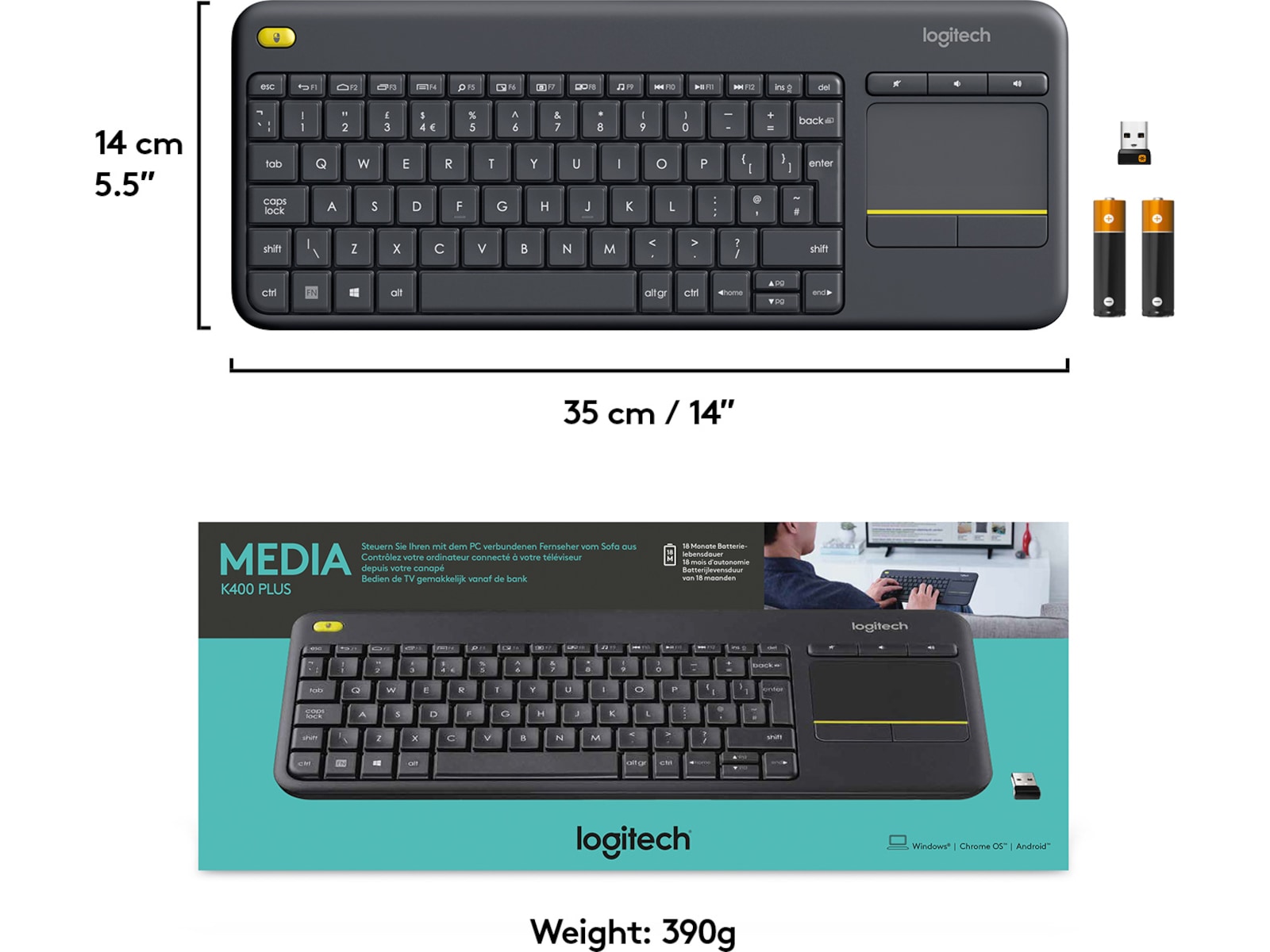 Logitech K400 Plus (Dark Grey) Keyboards