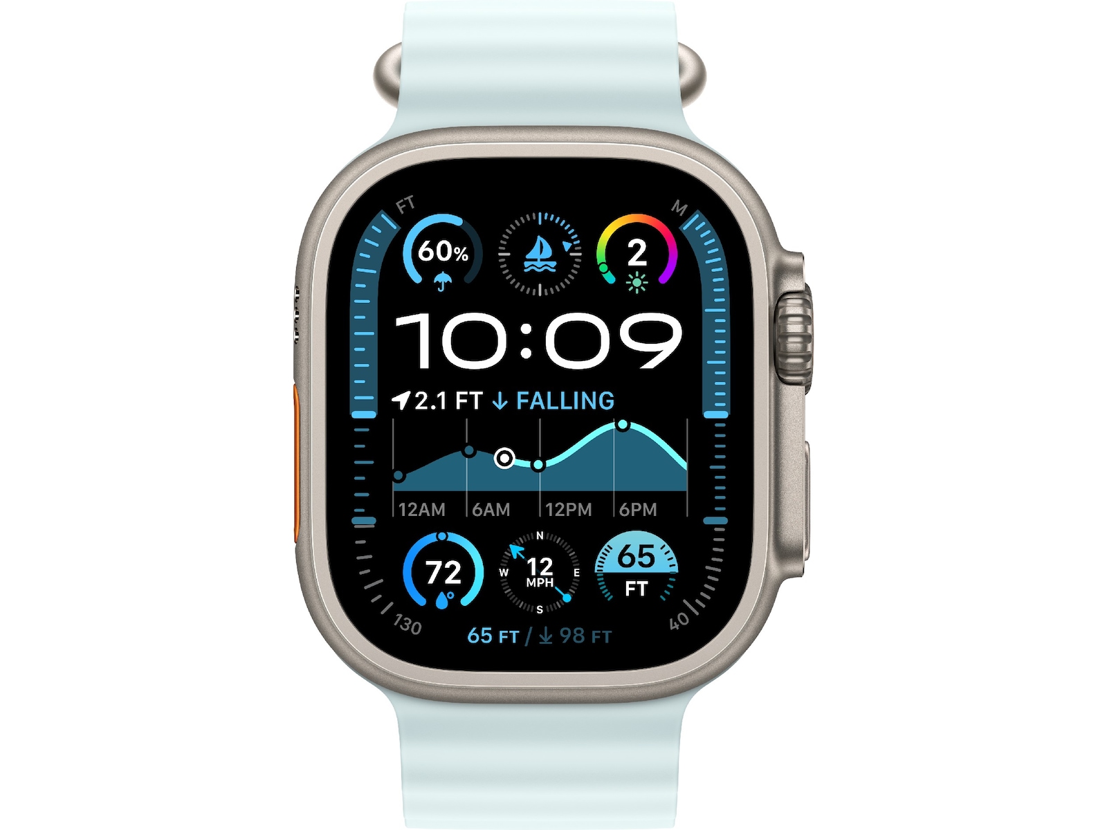 Apple Watch 49mm Natural Titanium Ocean Band Extension (ice blue) Rem