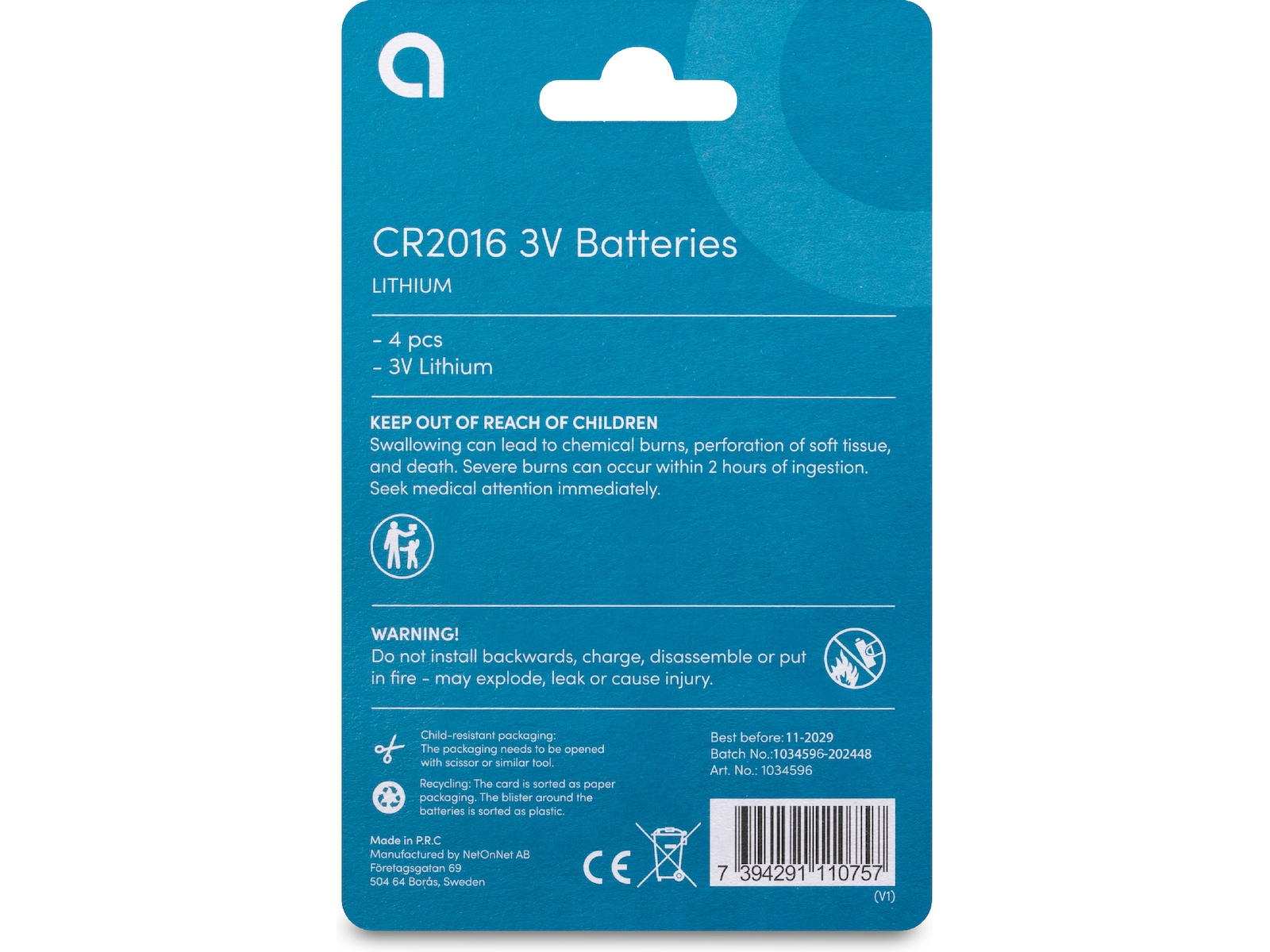 Andersson CR2016 Lithium batteri, 4-pk Generelle batterier