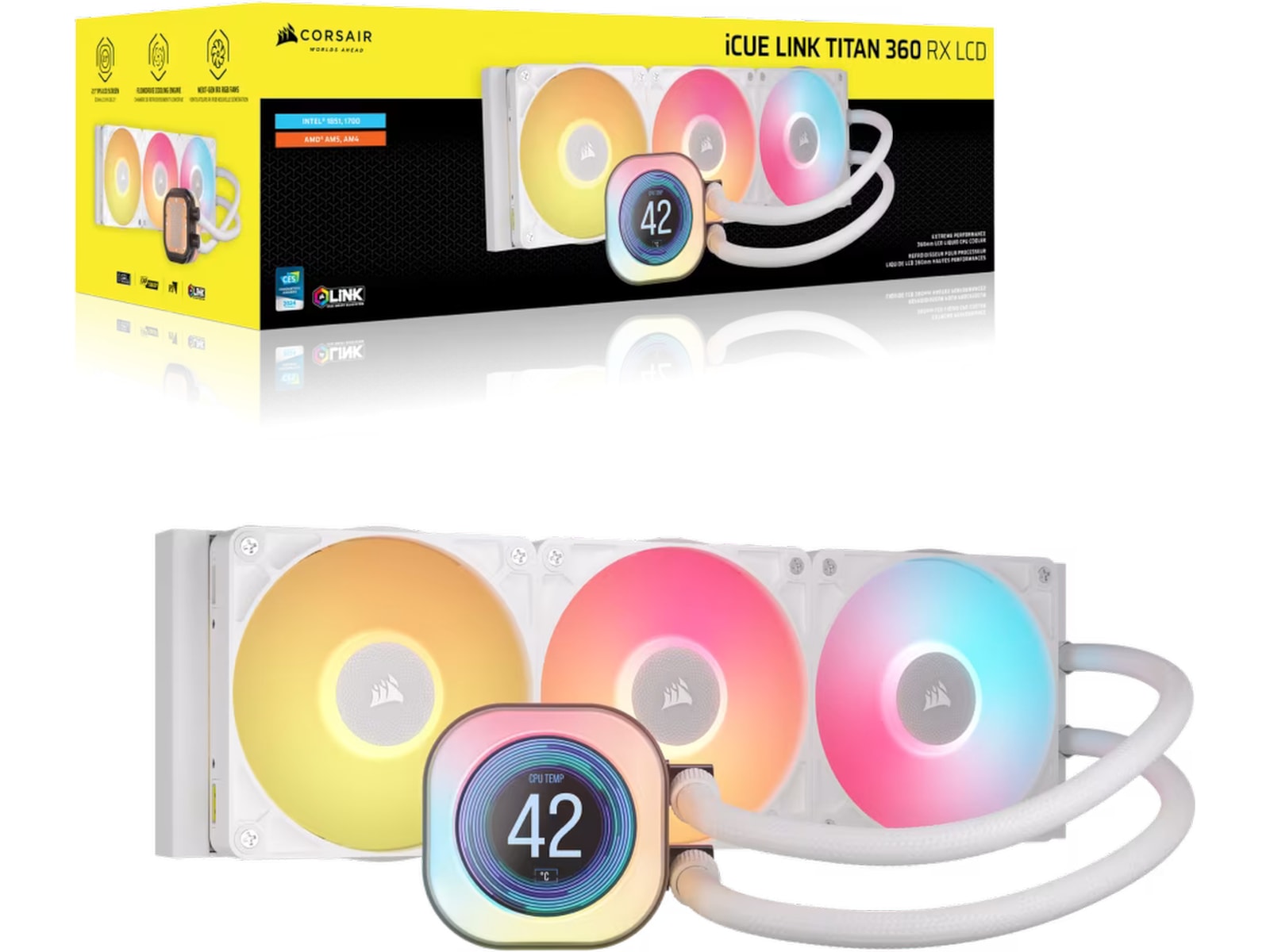 Corsair iCUE LINK TITAN 360 RX LCD AIO Køler (hvidt) CPU - Vandkøling