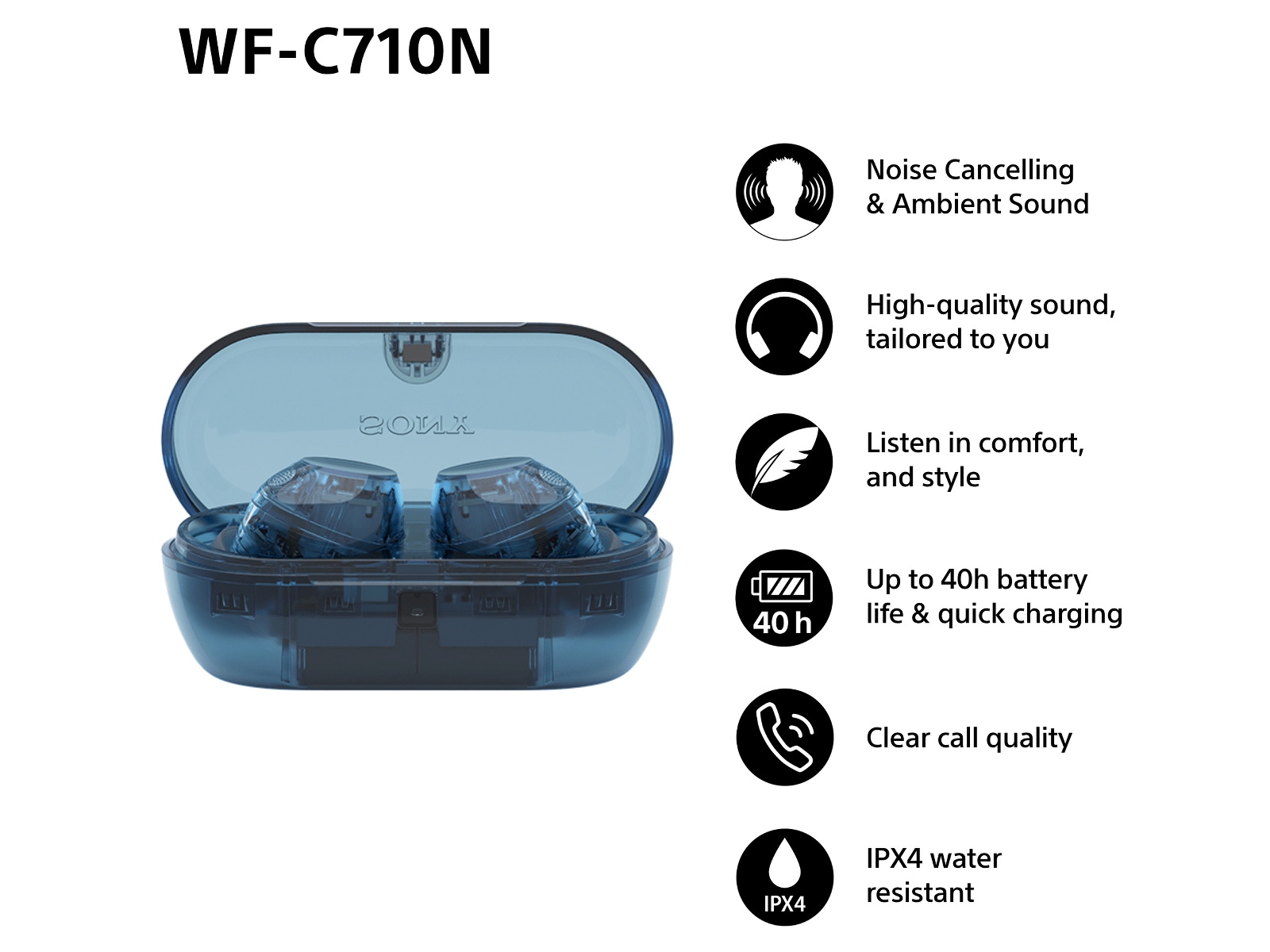 Sony WF-C710N Trådløse høretelefoner, Earbuds med mikrofon (blå) In-ear høretelefoner