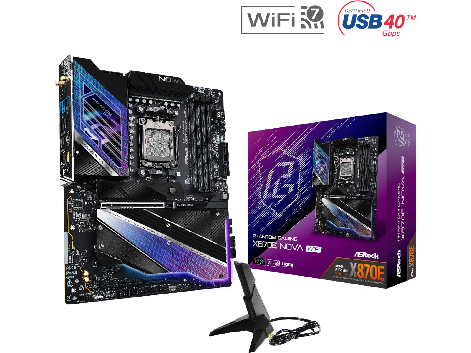 ASRock X870E Phantom Gaming Nova WiFi Bundkort AMD Socket