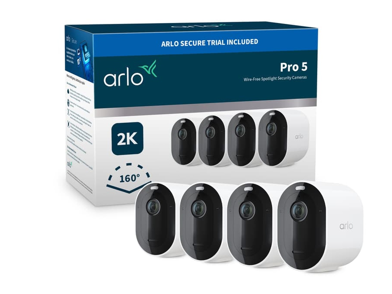 Arlo Pro 5 2K sikkerhedskamera 4-pak (hvid) Overvågningskameraer