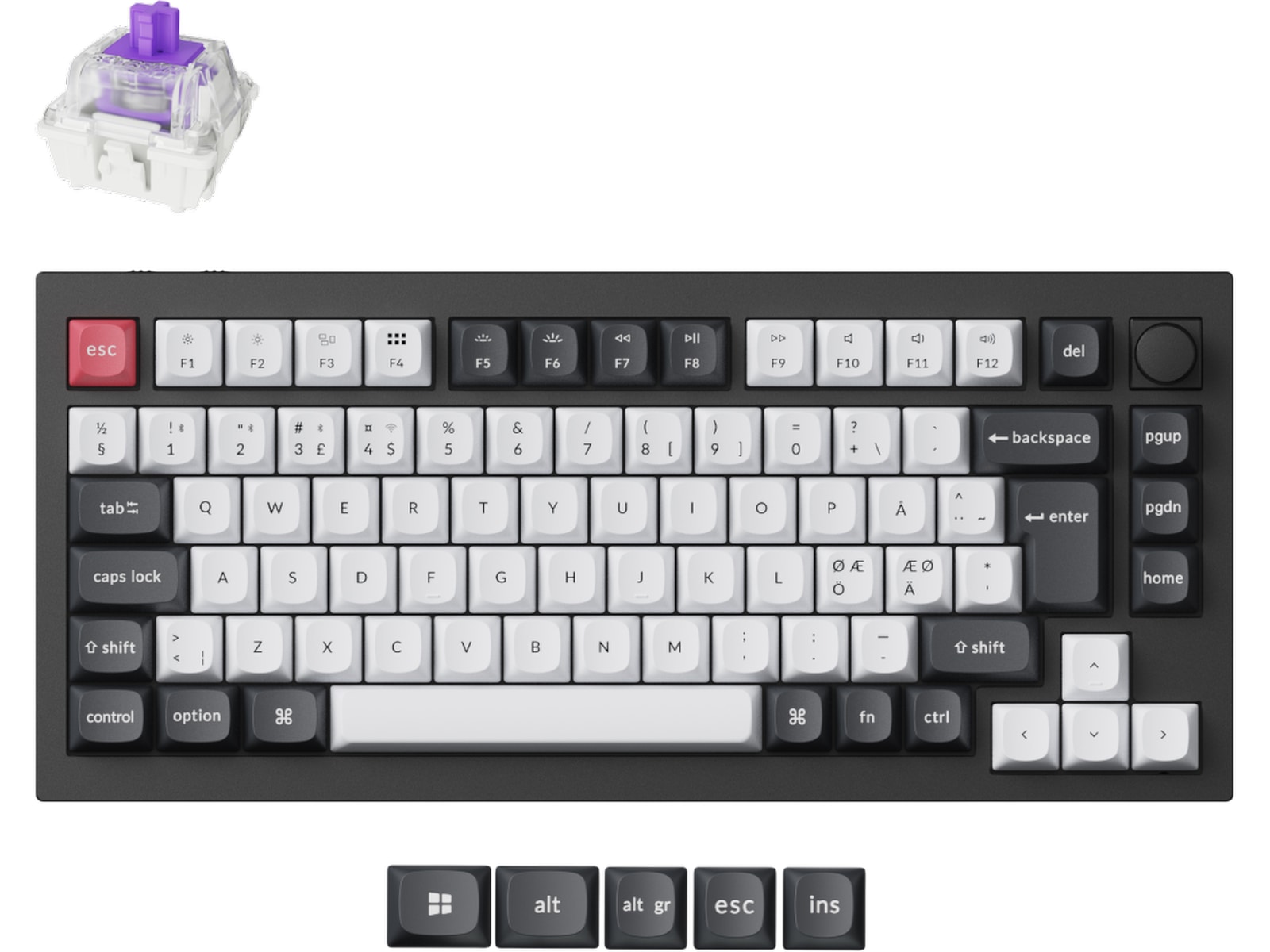 Keychron Q1 HE 75% QMK trådløst gamingtastatur (sort) Gamingkeyboard