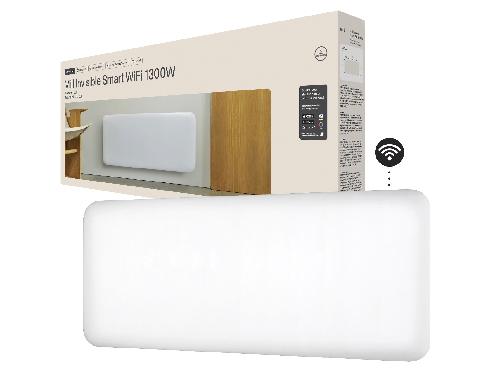 Mill Invisible Smart WiFi Gen 4 panelvarmer 1300W (hvid) Varmepaneler