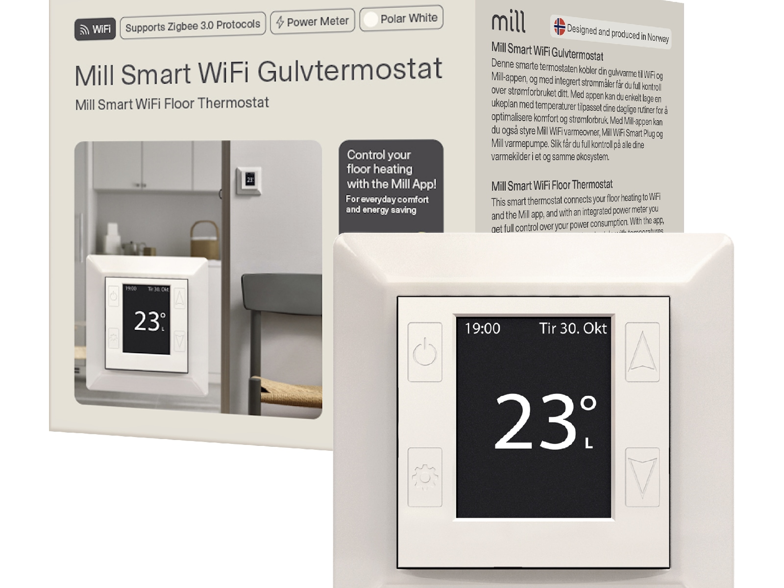 Mill Smart WiFi Gulvtermostat (polarhvid) Tilbehør til varme