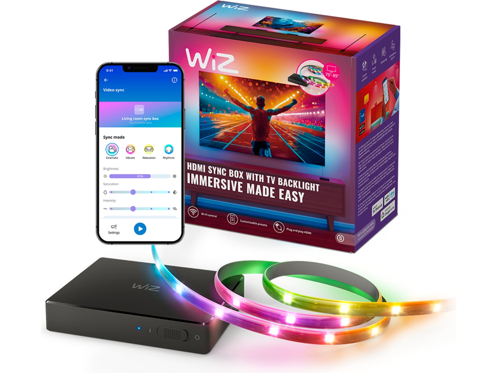 WiZ HDMI-synkroniseringsboks med TV-lysstribe (75"-85") Led strips & underholdning