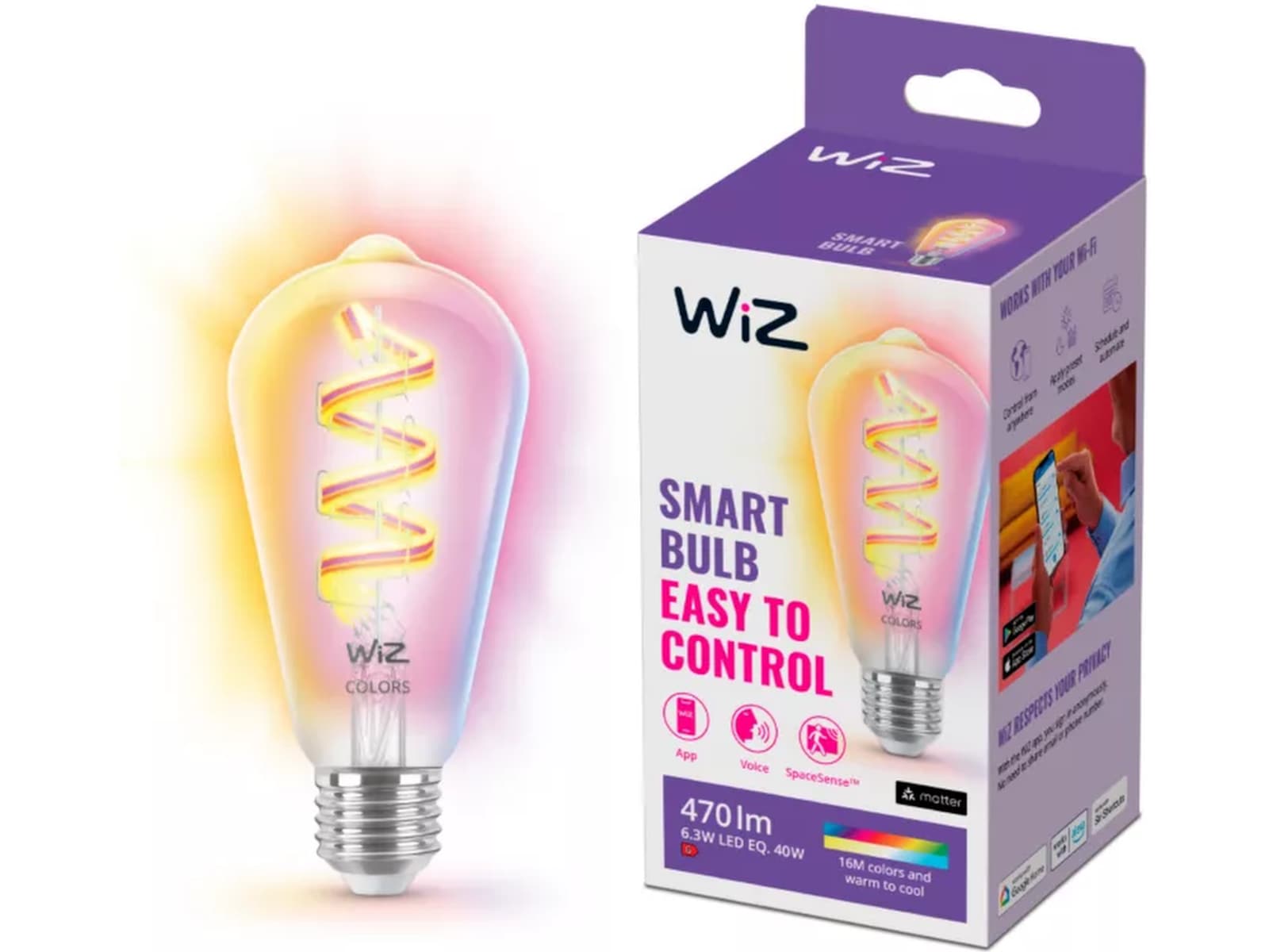 WiZ Clear 40W ST64 E27 RGB-pære LED-pærer & elpærer
