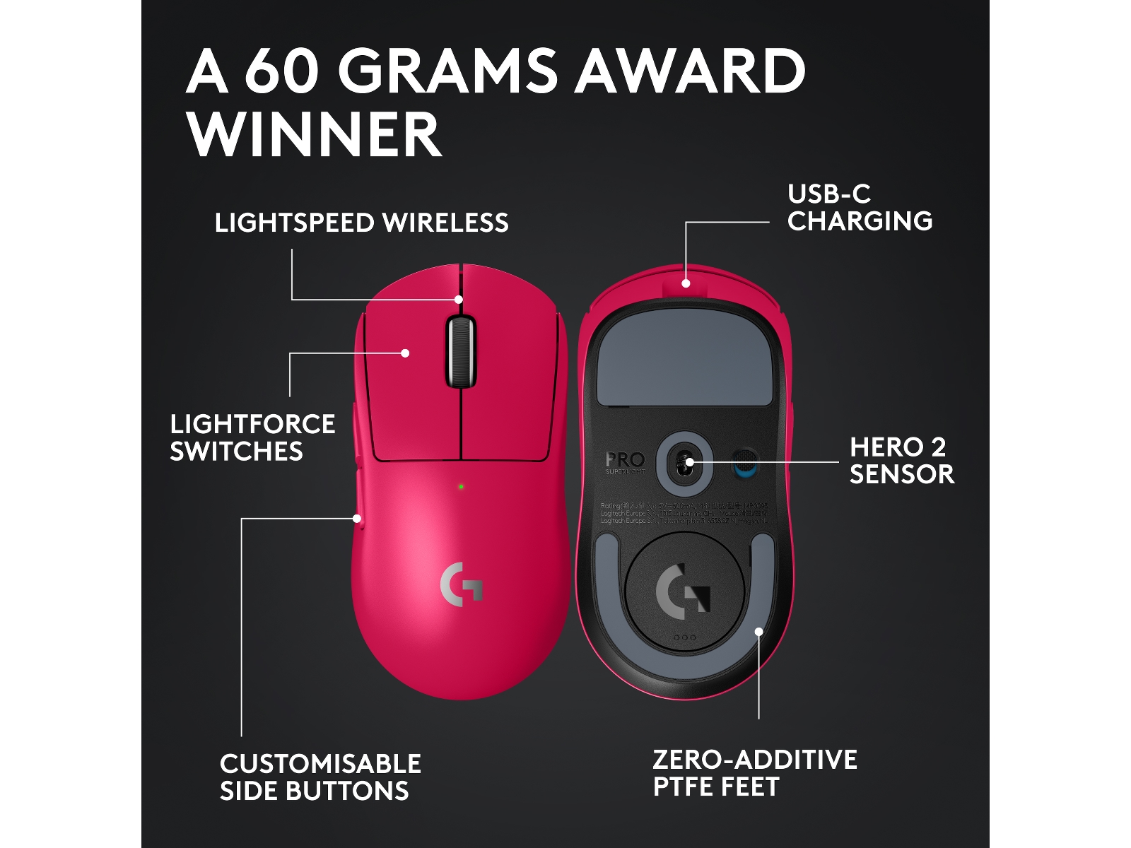 Logitech G Pro X Superlight 2 Lightspeed Trådløs Gamingmus (lyserød) Gamingmus