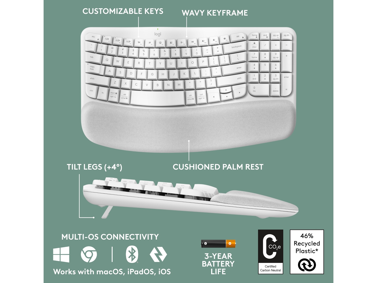 Logitech Wave Keys trådløst tastatur (off-white) Keyboards