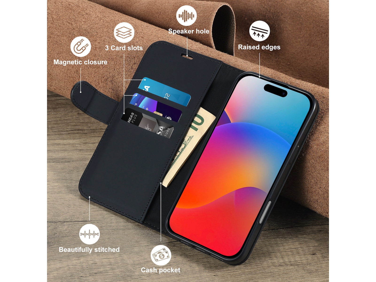 iiglo iPhone 16 Pro Wallet cover (sort) Mobilcover