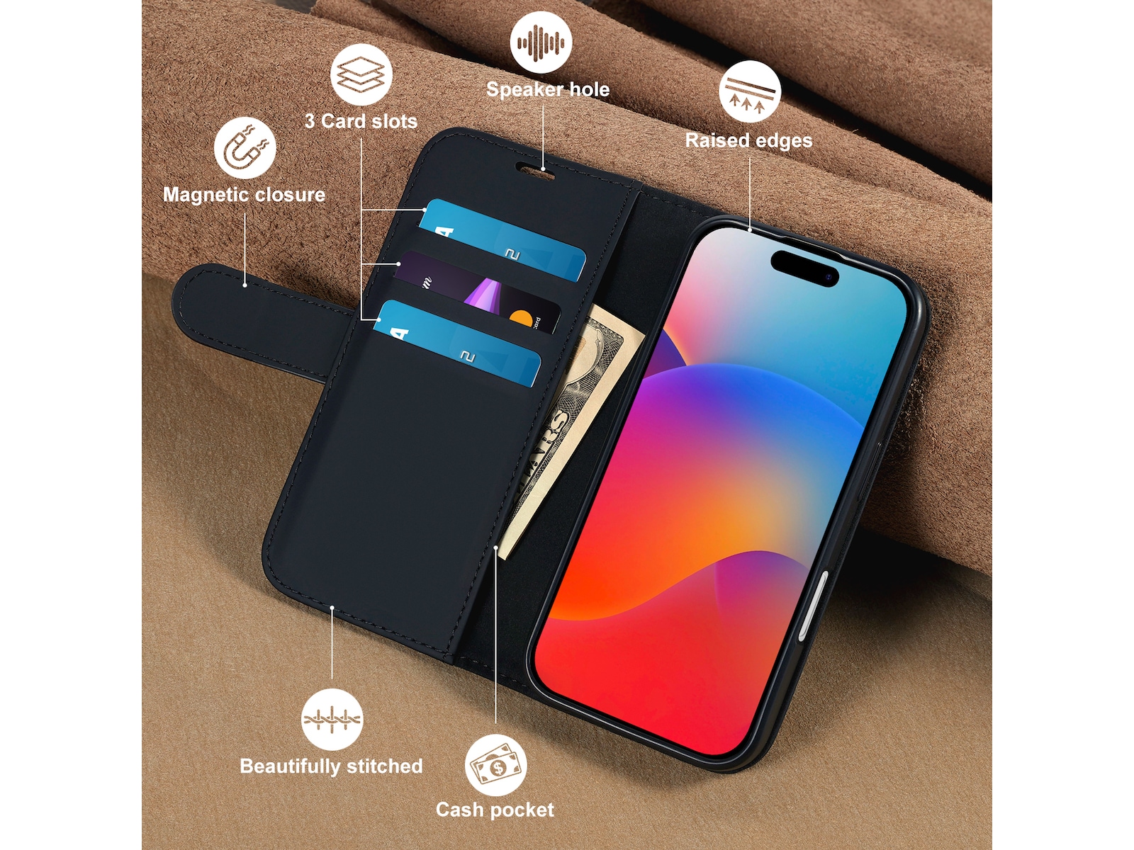 iiglo iPhone 16 Wallet cover (sort) Mobilcover