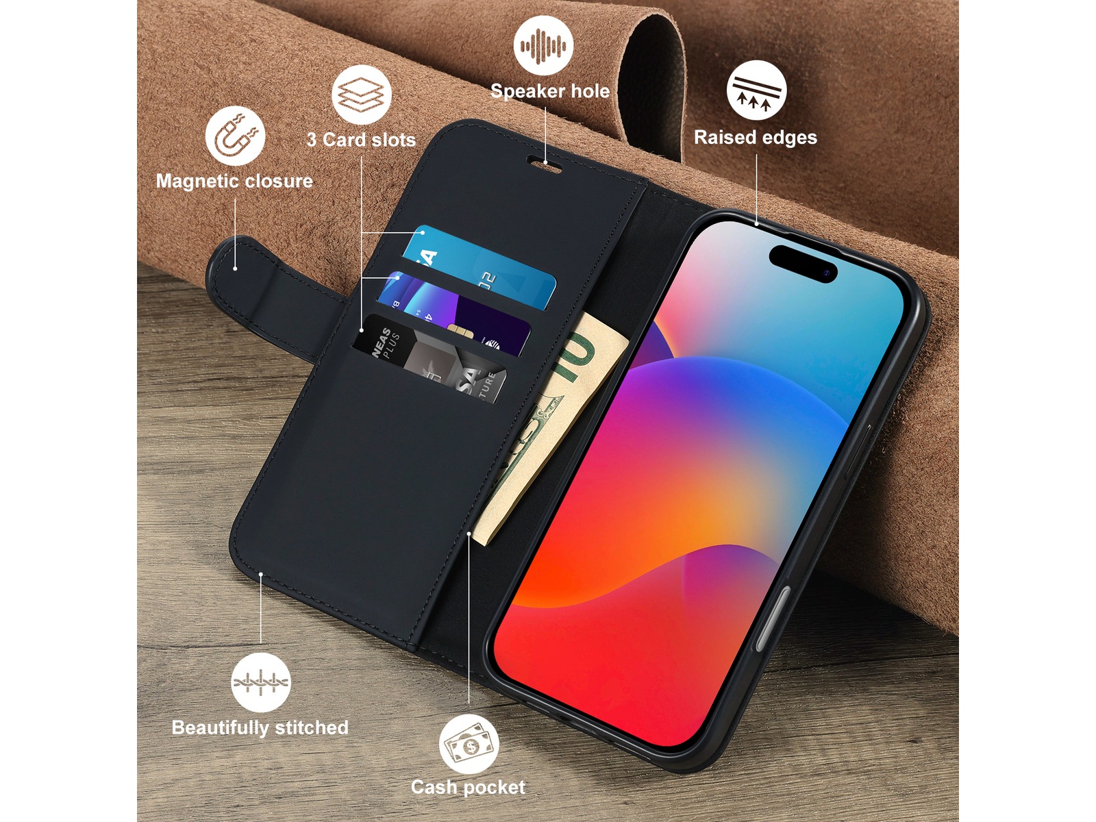 iiglo iPhone 16 Pro Max Wallet cover (sort) Mobilcover