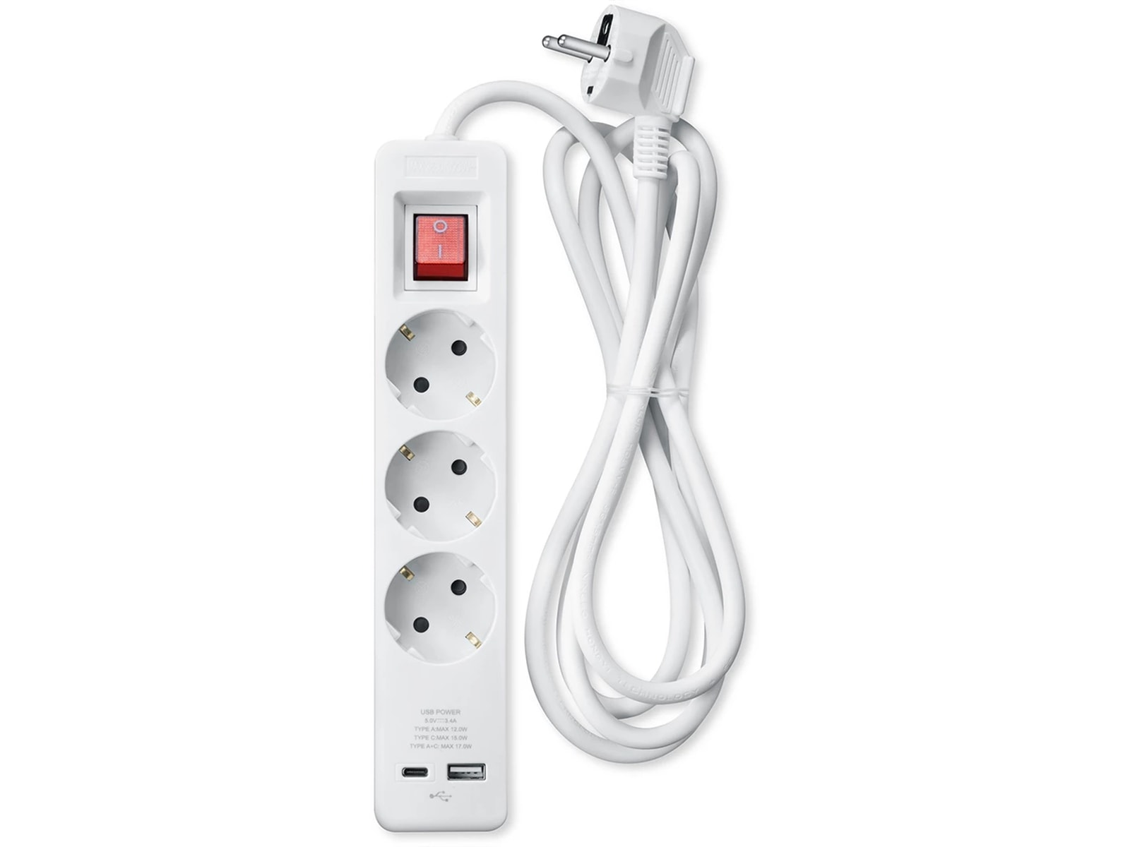 Andersson Strømfordeler 3x stik og 2x USB 1,5m (hvid) Forlængerkabel & strømskinne