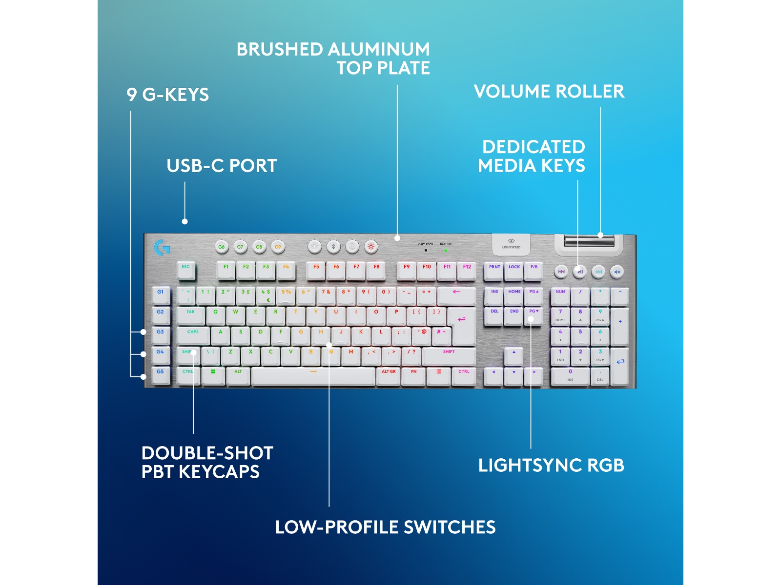 Logitech G915 X Lightspeed Trådløst Gamingtastatur (hvidt) Gamingkeyboard