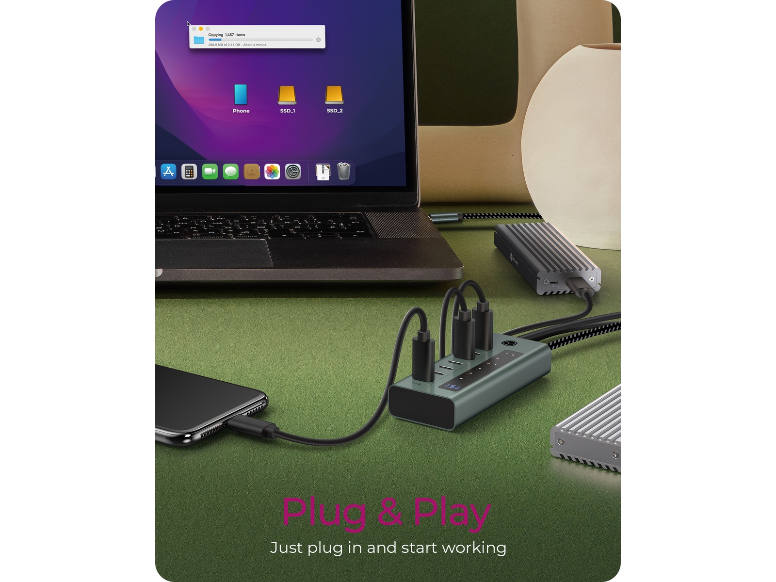 ICY BOX 7 Port USB-C Hub (blå/grå) Dockingstation og USB-hub